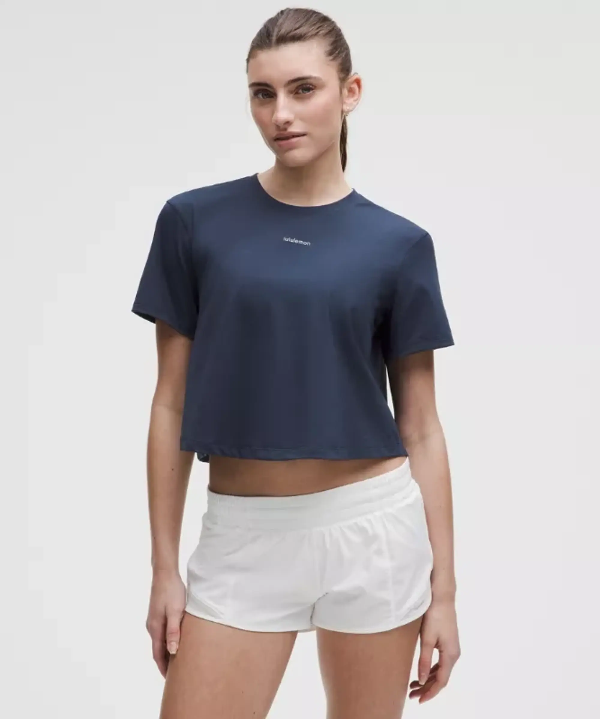 lululemon – Women's Pace Crush Cross-Back Graphic T-Shirt – Color Blue – Size L