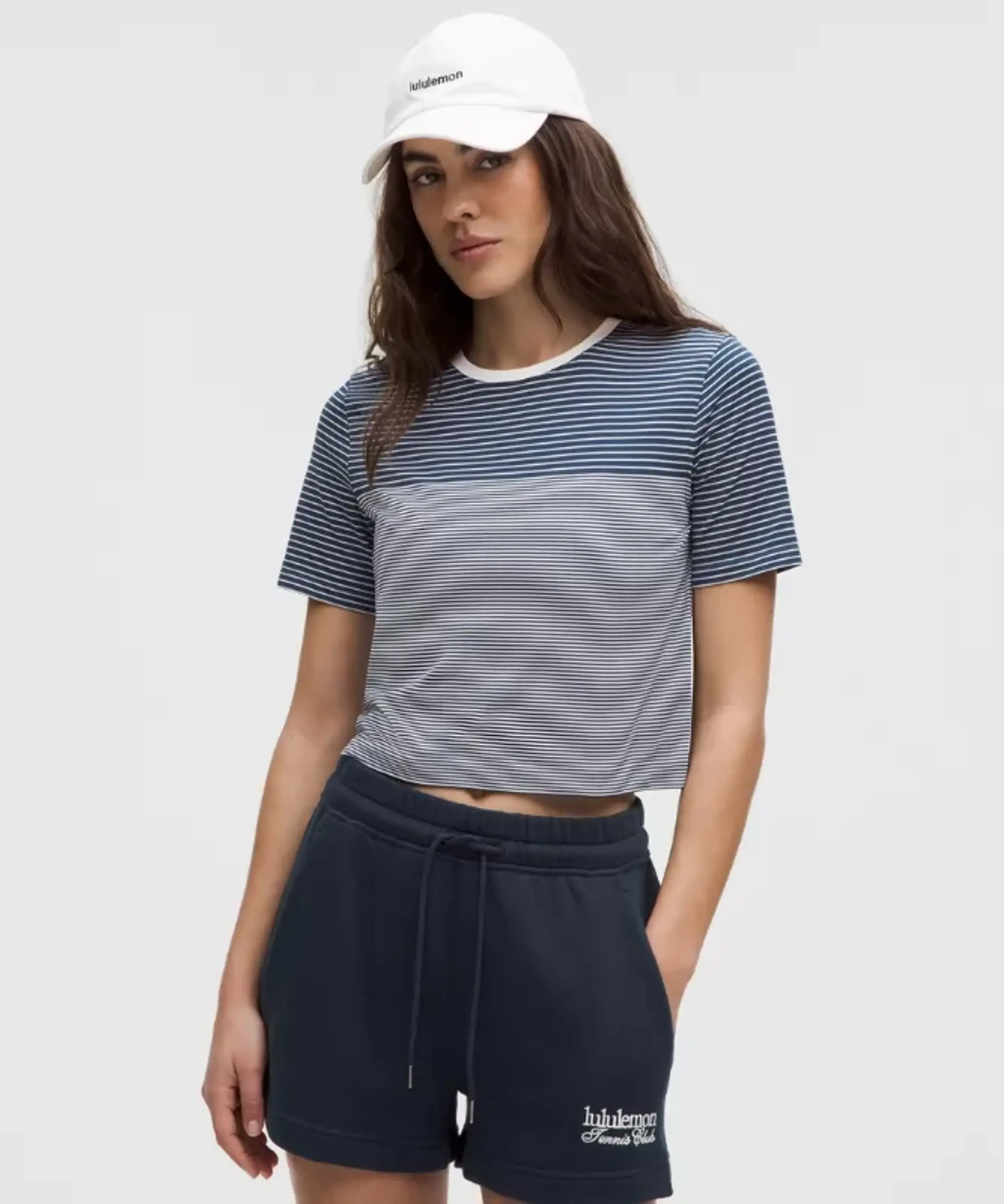 lululemon – Women's Seamless Classic-Fit Mariner Stripe Cropped T-Shirt – Color Blue/White – Size L