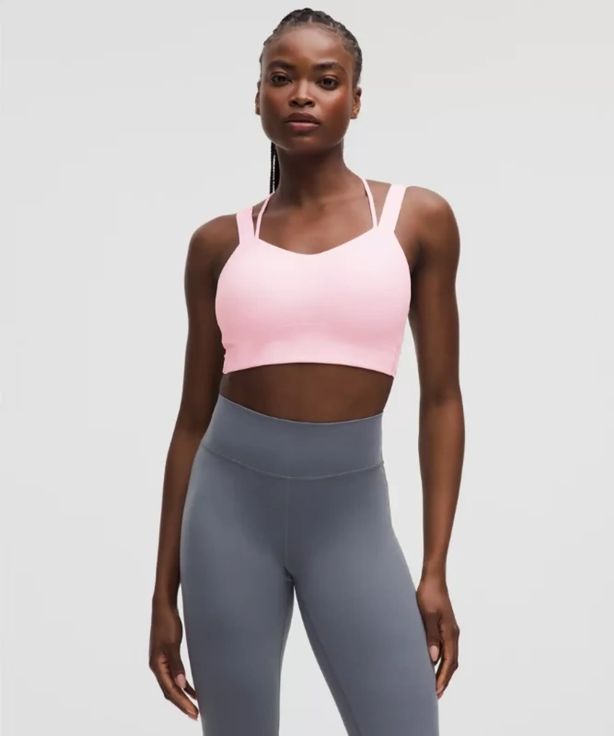 lululemon – Women's Like a Cloud Ribbed Longline Sports Bra Light Support, D/DD Cup – Color Pink – Size 10