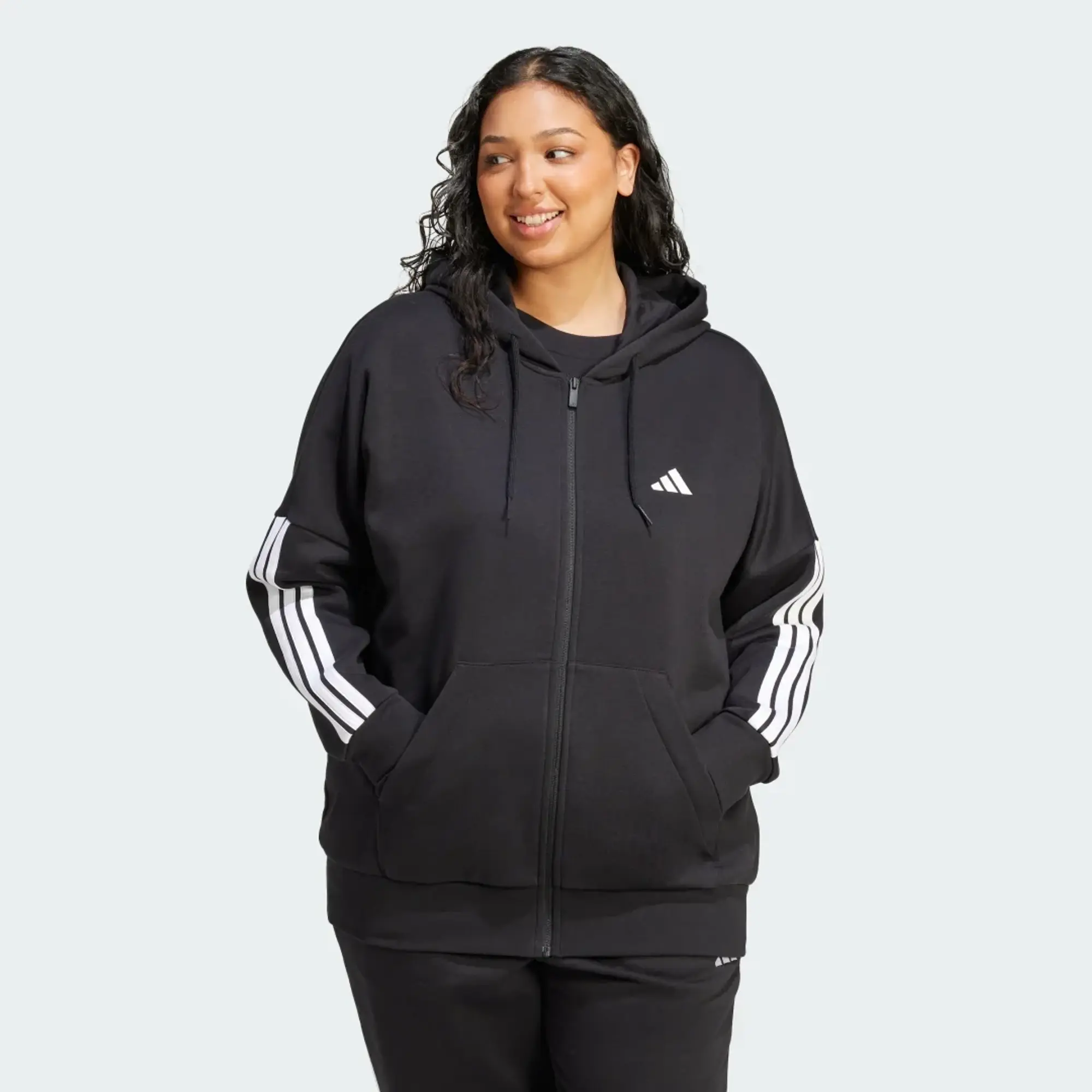 adidas Essentials 3-Stripes Full-Zip Fleece Hoodie (Plus Size)