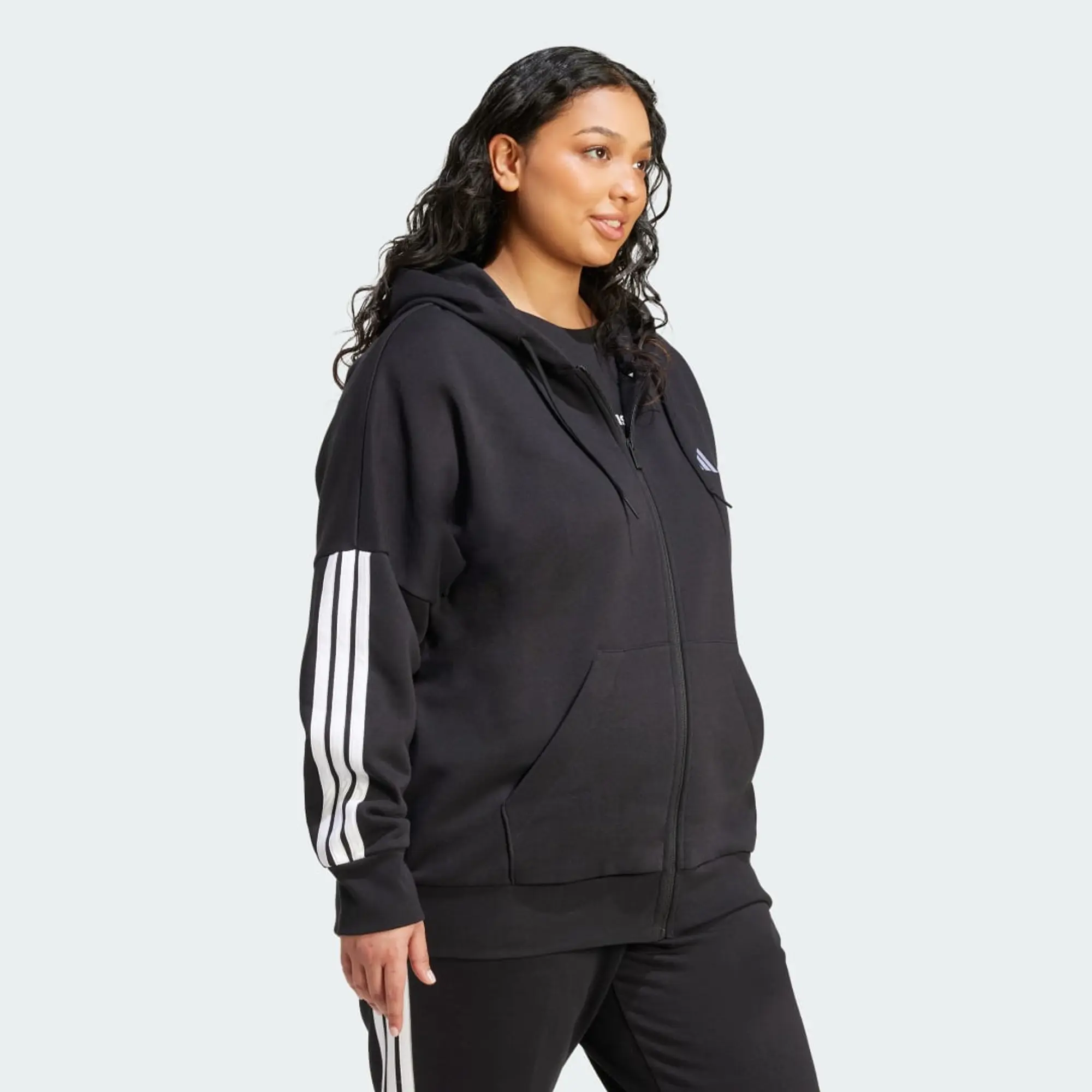 adidas Essentials 3-Stripes Full-Zip Fleece Hoodie (Plus Size)