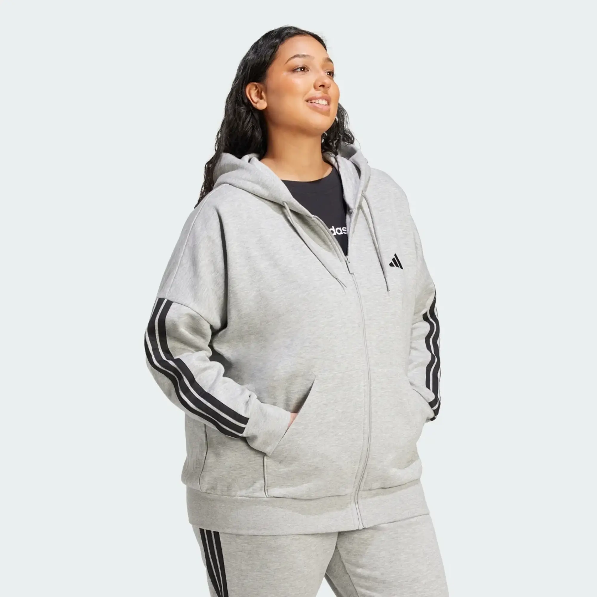 adidas Essentials 3-Stripes Full-Zip Fleece Hoodie (Plus Size)