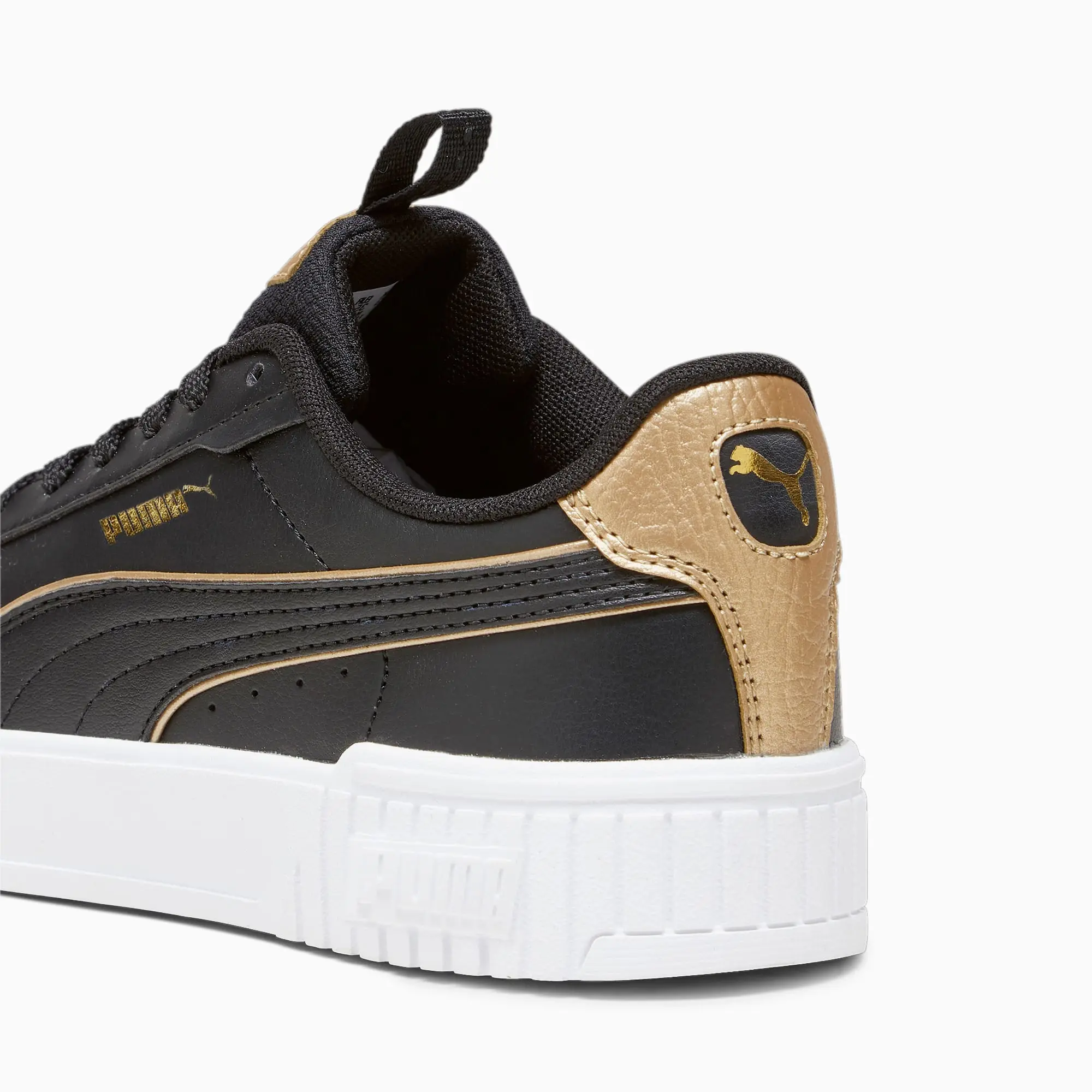 PUMA Carina 2.0 Pop-Up Metallics Youth Sneakers, Black/Gold/White, size 3