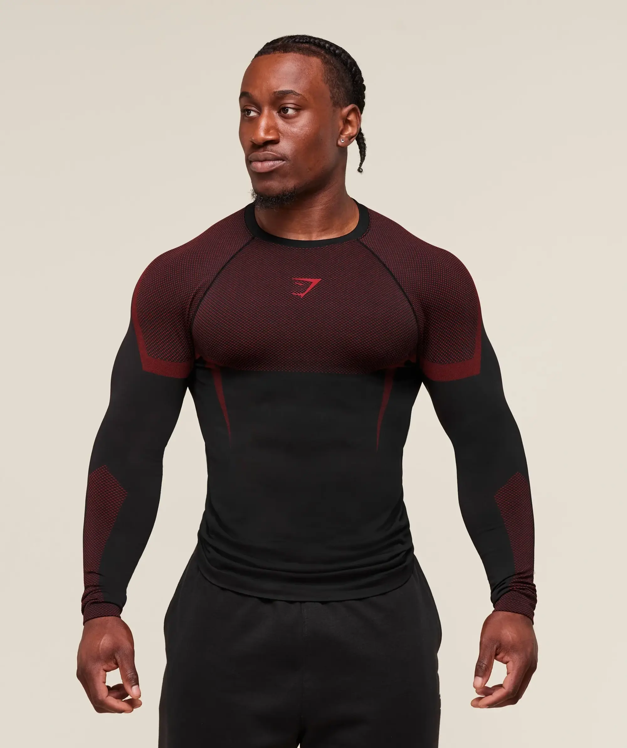  Onyx 5.0 Seamless Long Sleeve T-Shirt - Black/Carmine Red