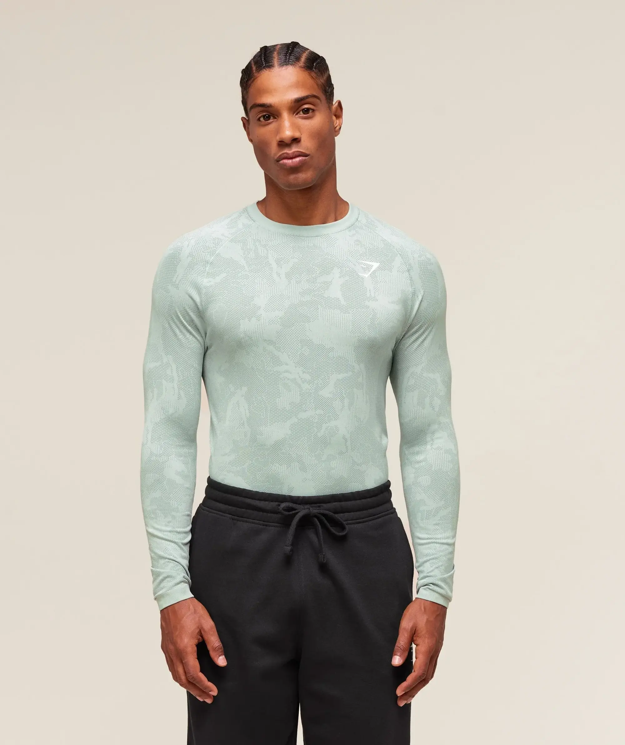  Geo Seamless Long Sleeve T-Shirt - Morning Blue/Celeste Blue
