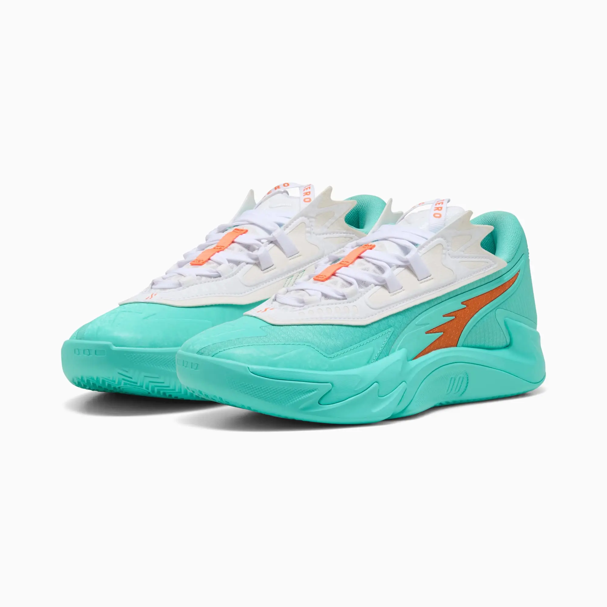 PUMA Scoot Zeros II Shift Basketball Shoes Unisex, Aquatic/Orange Poppy, size 10