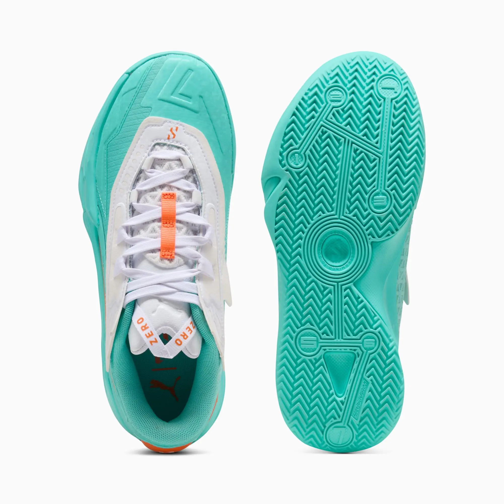 PUMA Scoot Zeros II Shift Basketball Shoes Unisex, Aquatic/Orange Poppy, size 10