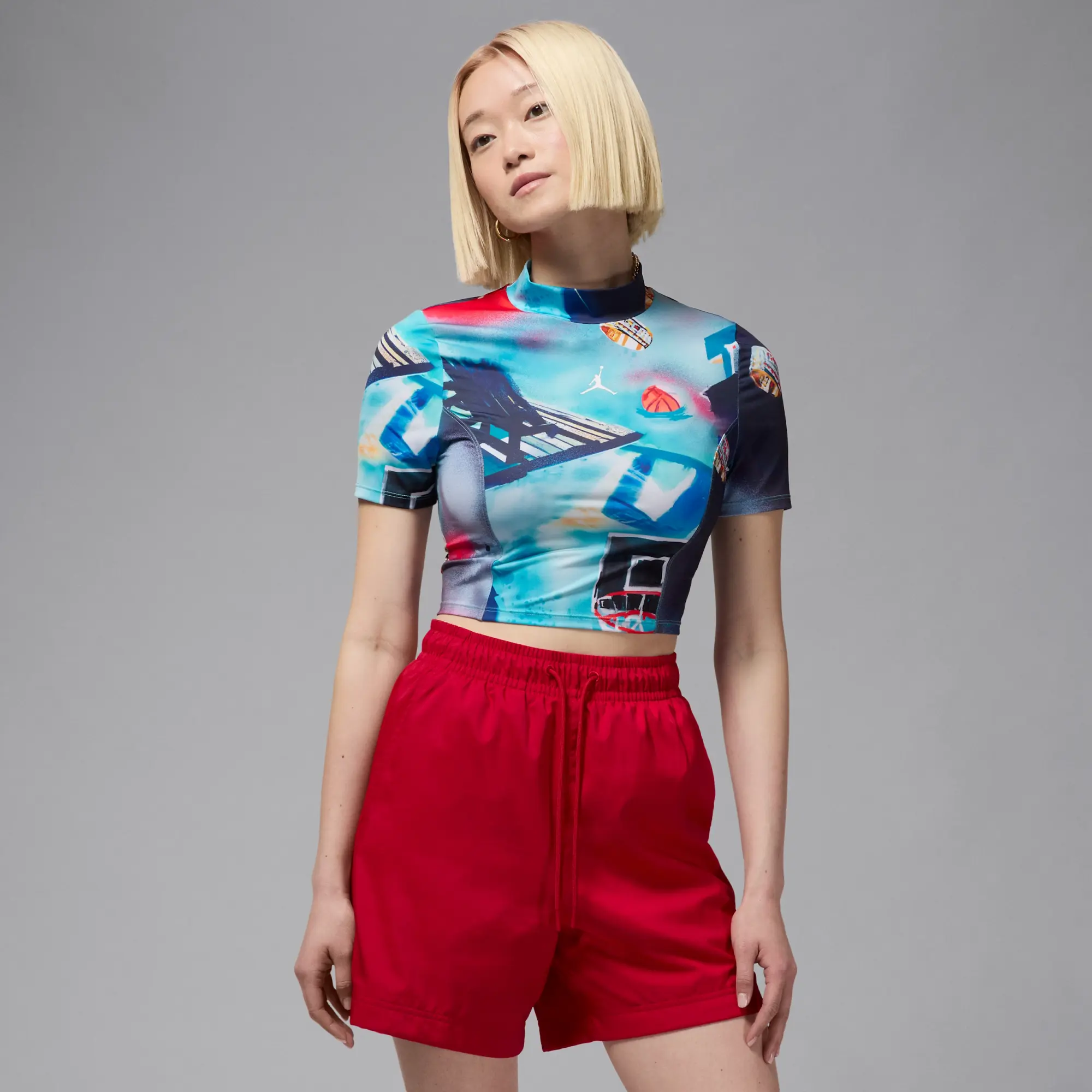 Nike Jordan Women's Printed Short-Sleeve Knit Crop Top - White