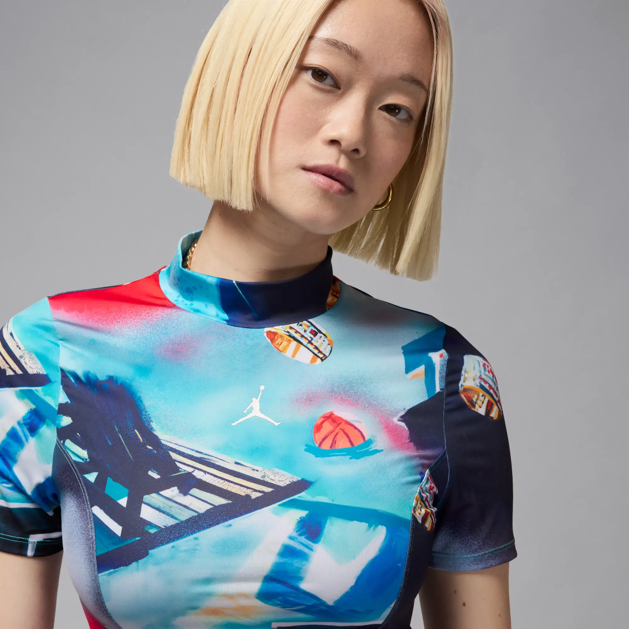 Nike Jordan Women's Printed Short-Sleeve Knit Crop Top - White