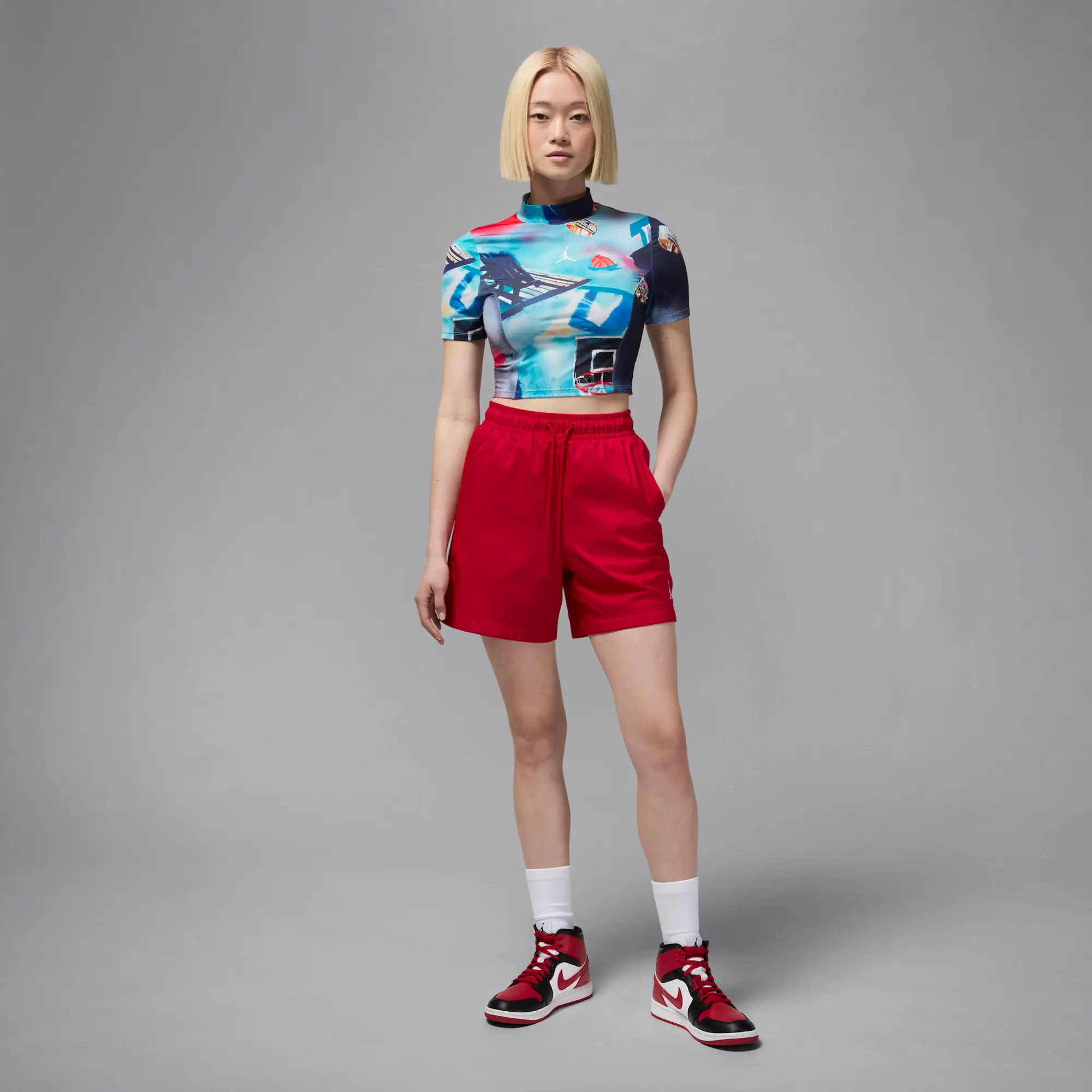 Nike Jordan Women's Printed Short-Sleeve Knit Crop Top - White