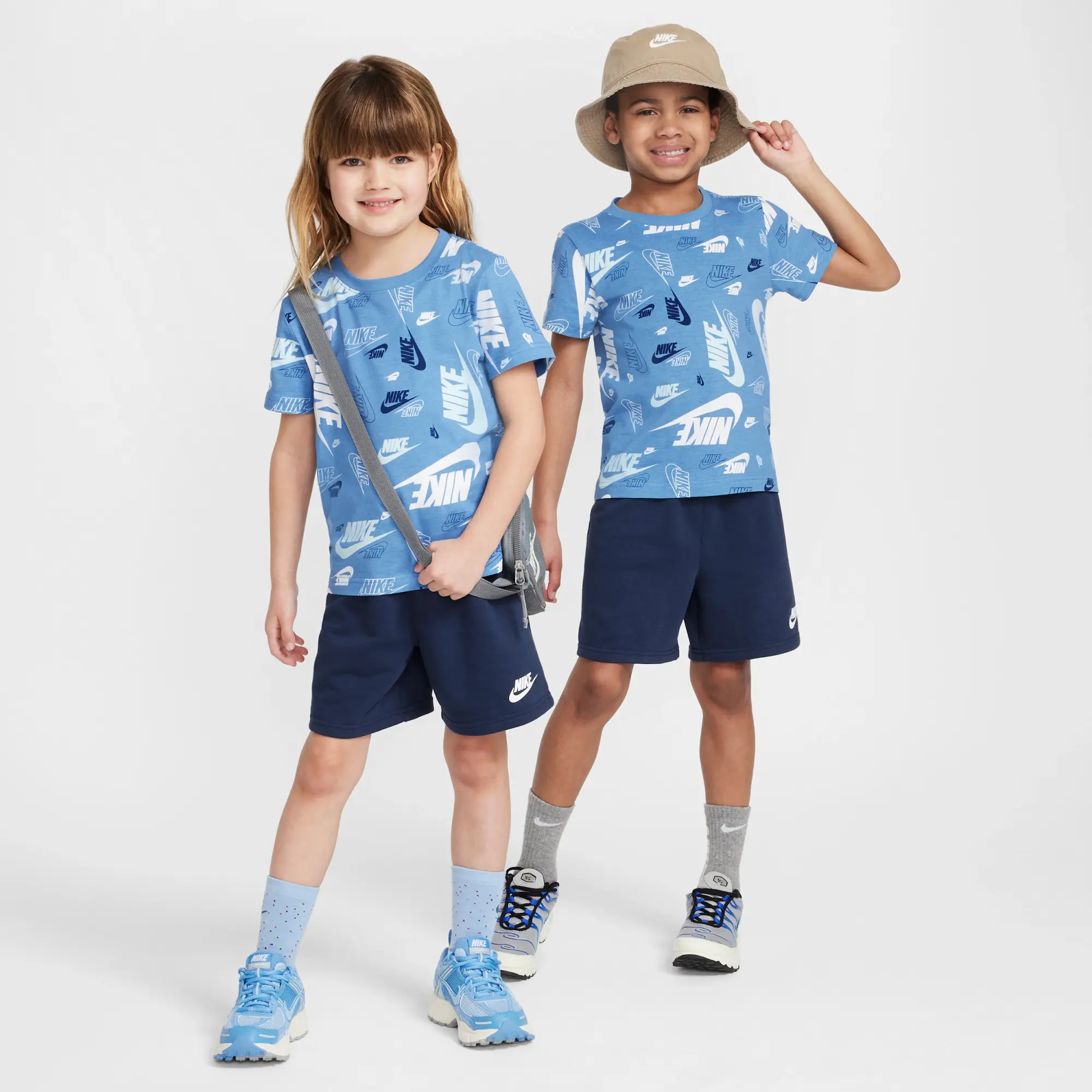 Nike Younger Kids' Printed T-Shirt and Lightweight French Terry Shorts Set - Blue