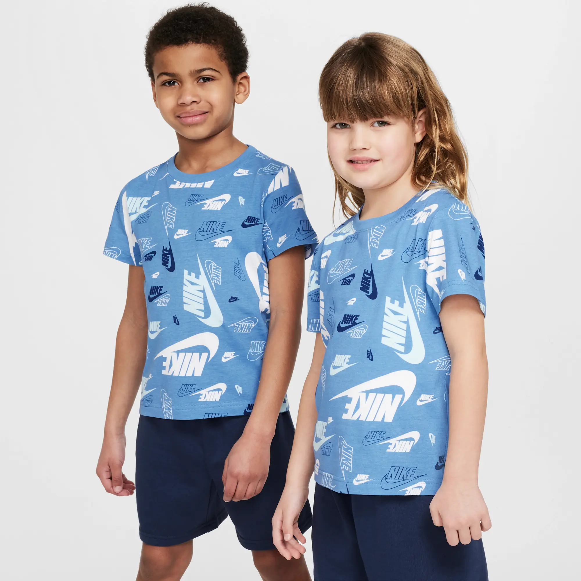 Nike Younger Kids' Printed T-Shirt and Lightweight French Terry Shorts Set - Blue