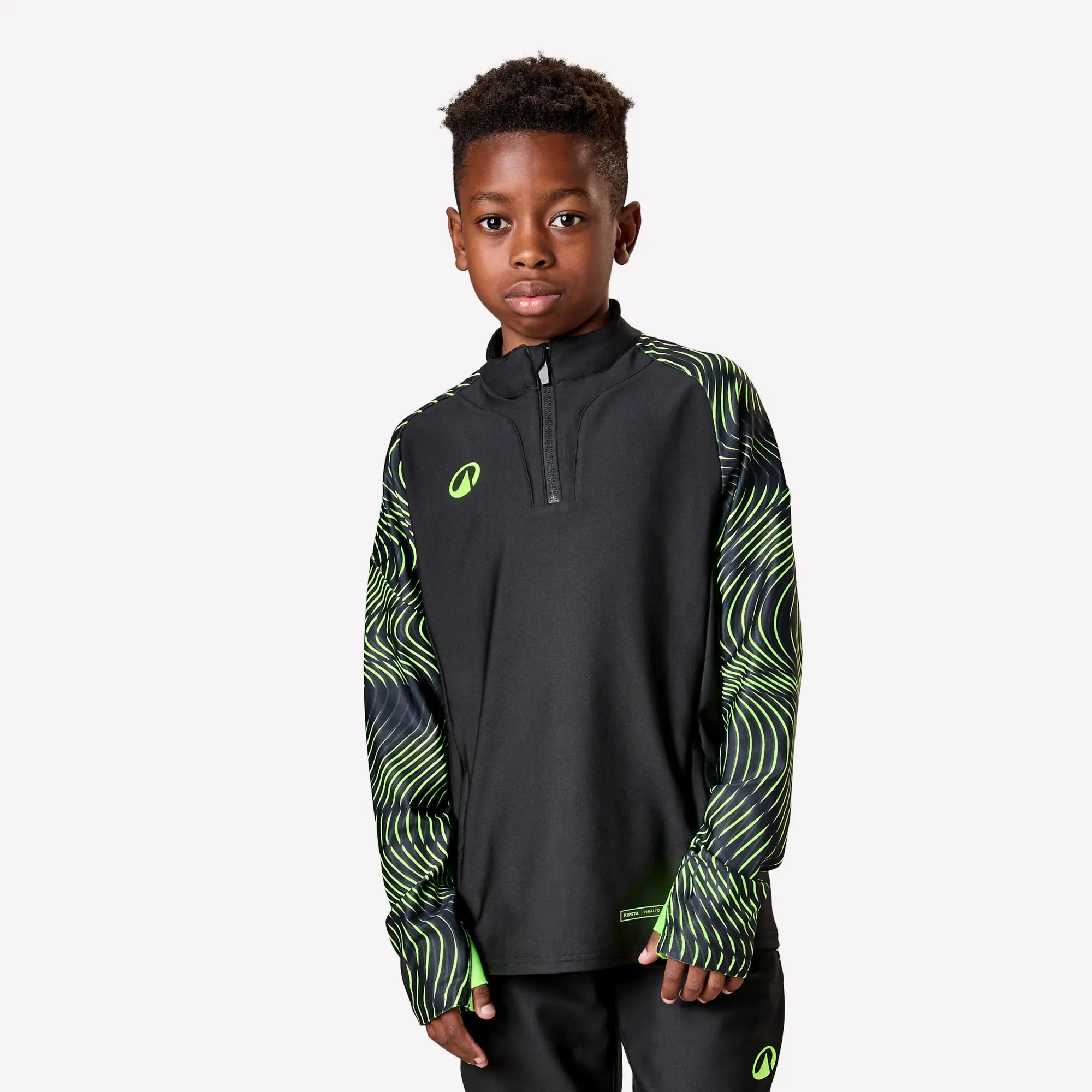 Kids' 1/2 Zip Football Sweatshirt Viralto Wave - Black. Neon Yellow