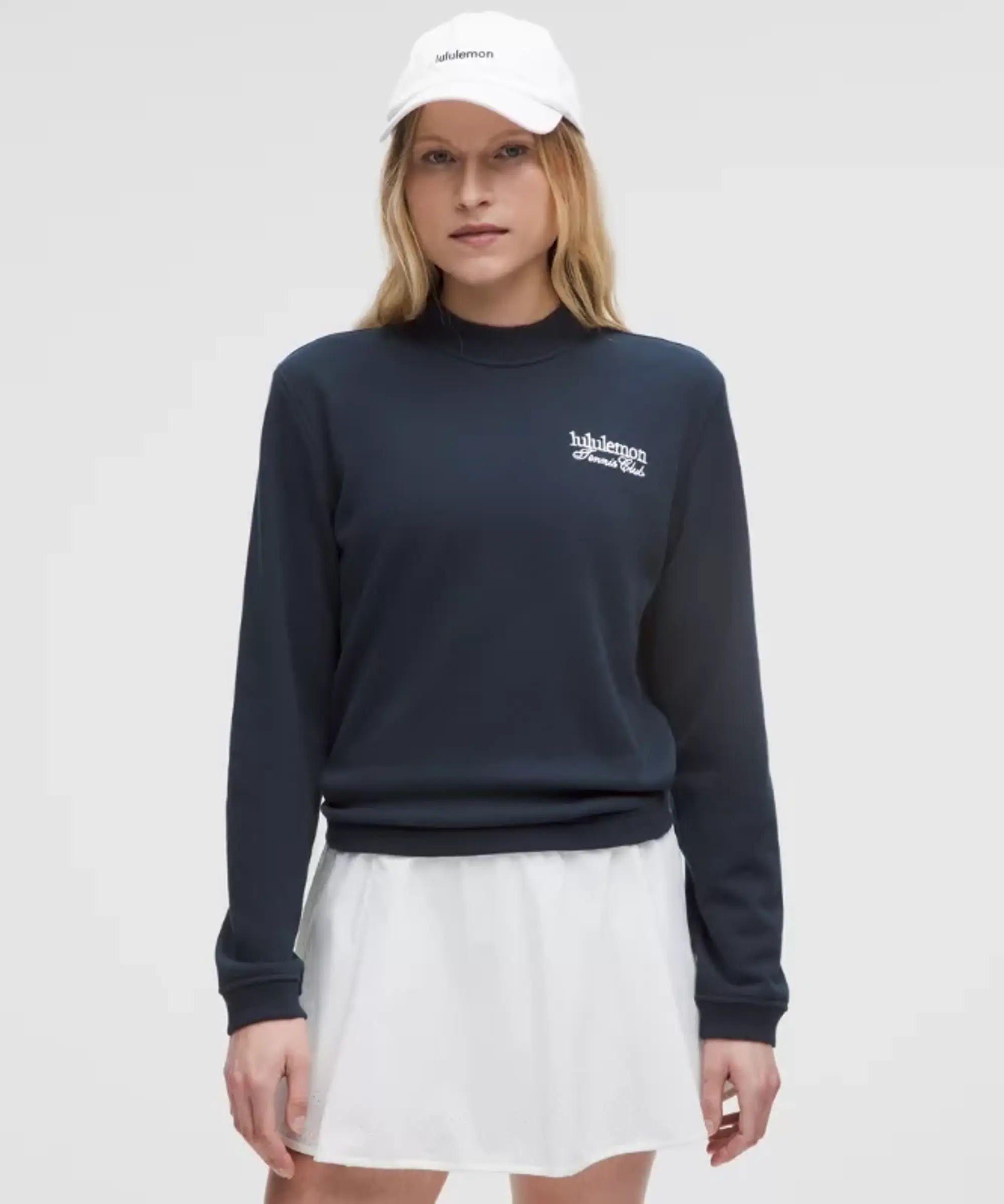 lululemon – Women's Cotton French Terry Crew Hoodieneck Pullover Tennis Club – Color White/Blue – Size L