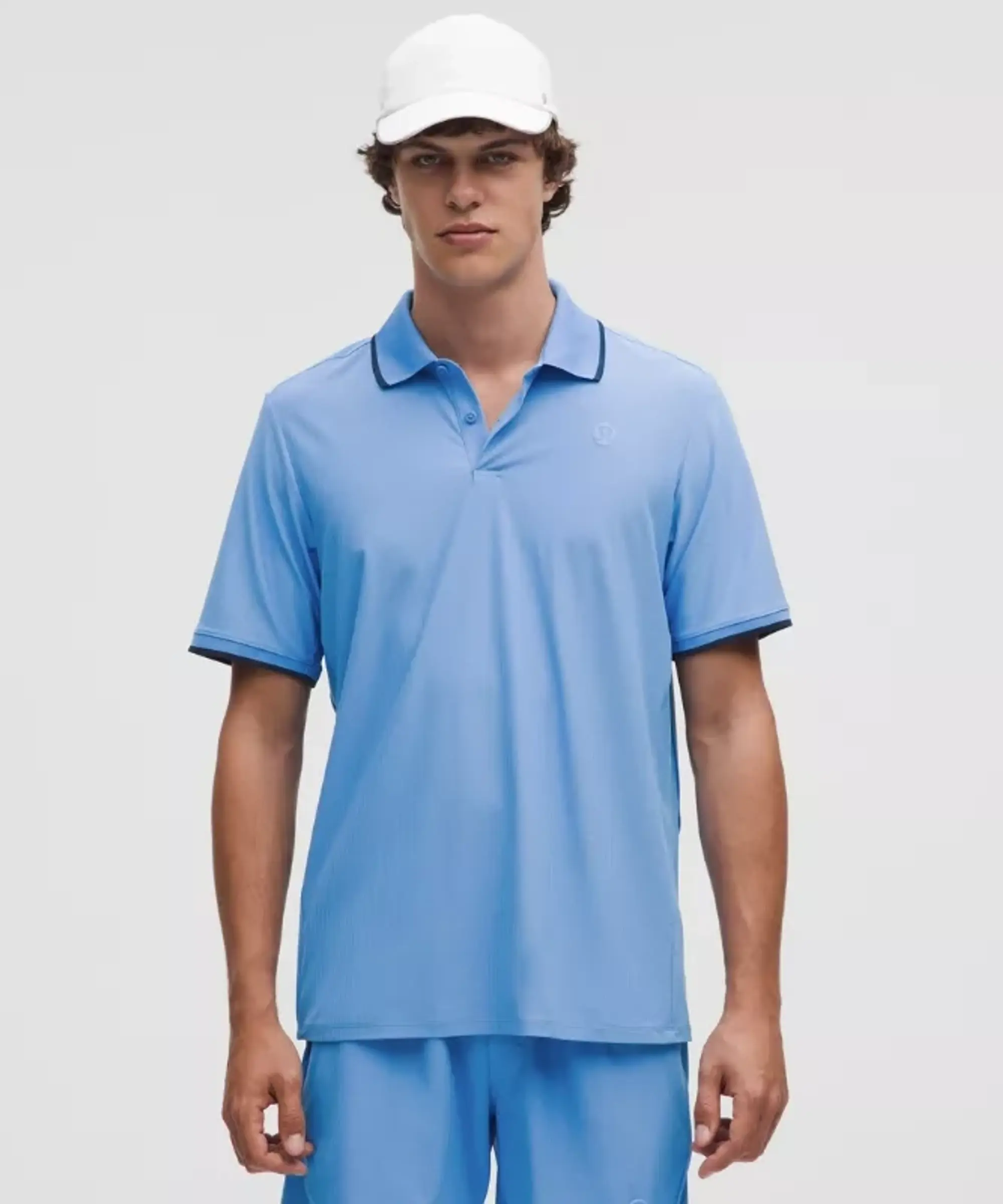 lululemon – Men's UV-Protective Striped Tennis Polo Shirt – Color Blue – Size L