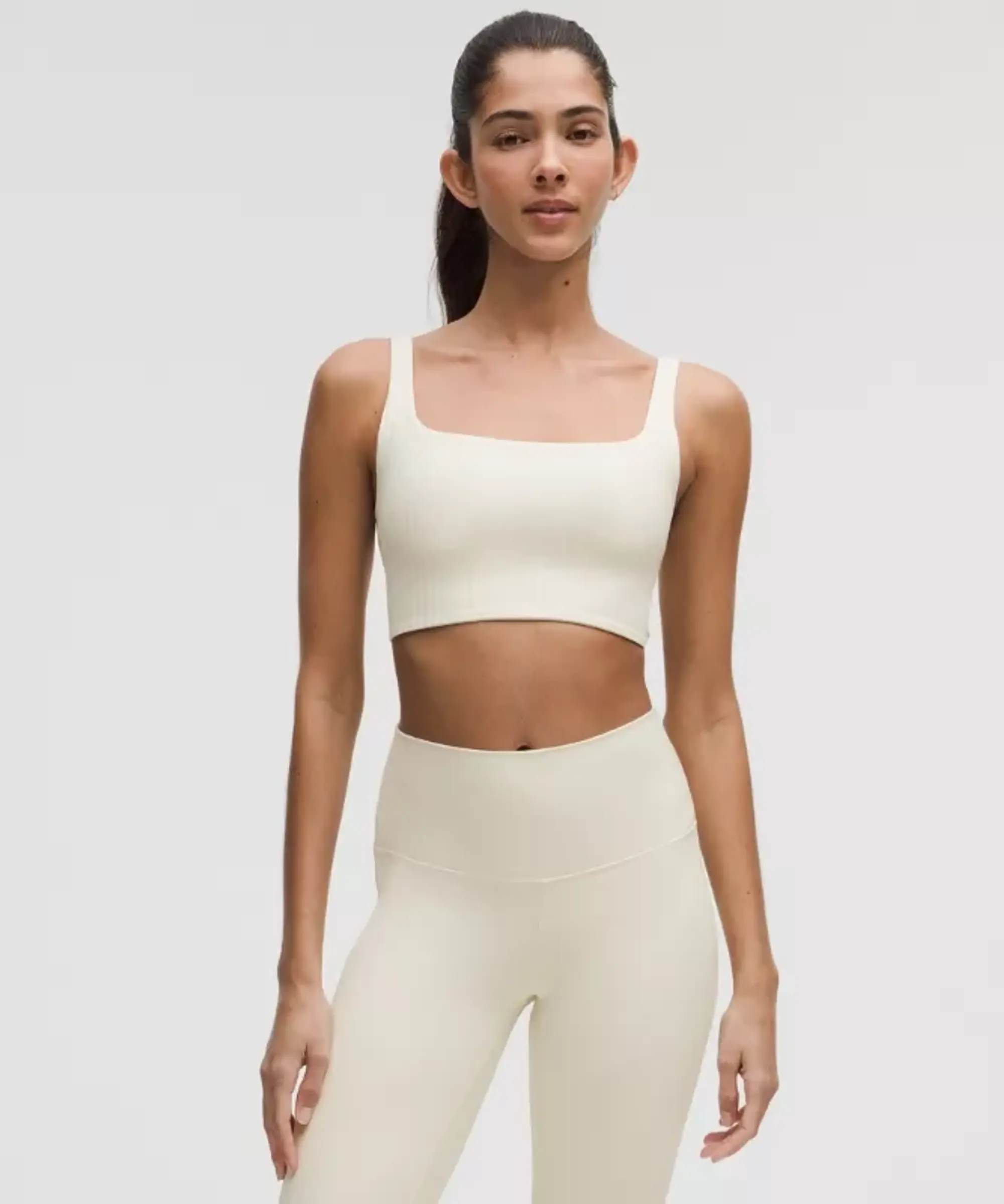 lululemon – Women's Bend This Ribbed Scoop and Square Sports Bra Light Support, A-C Cups – Color White – Size L/XL
