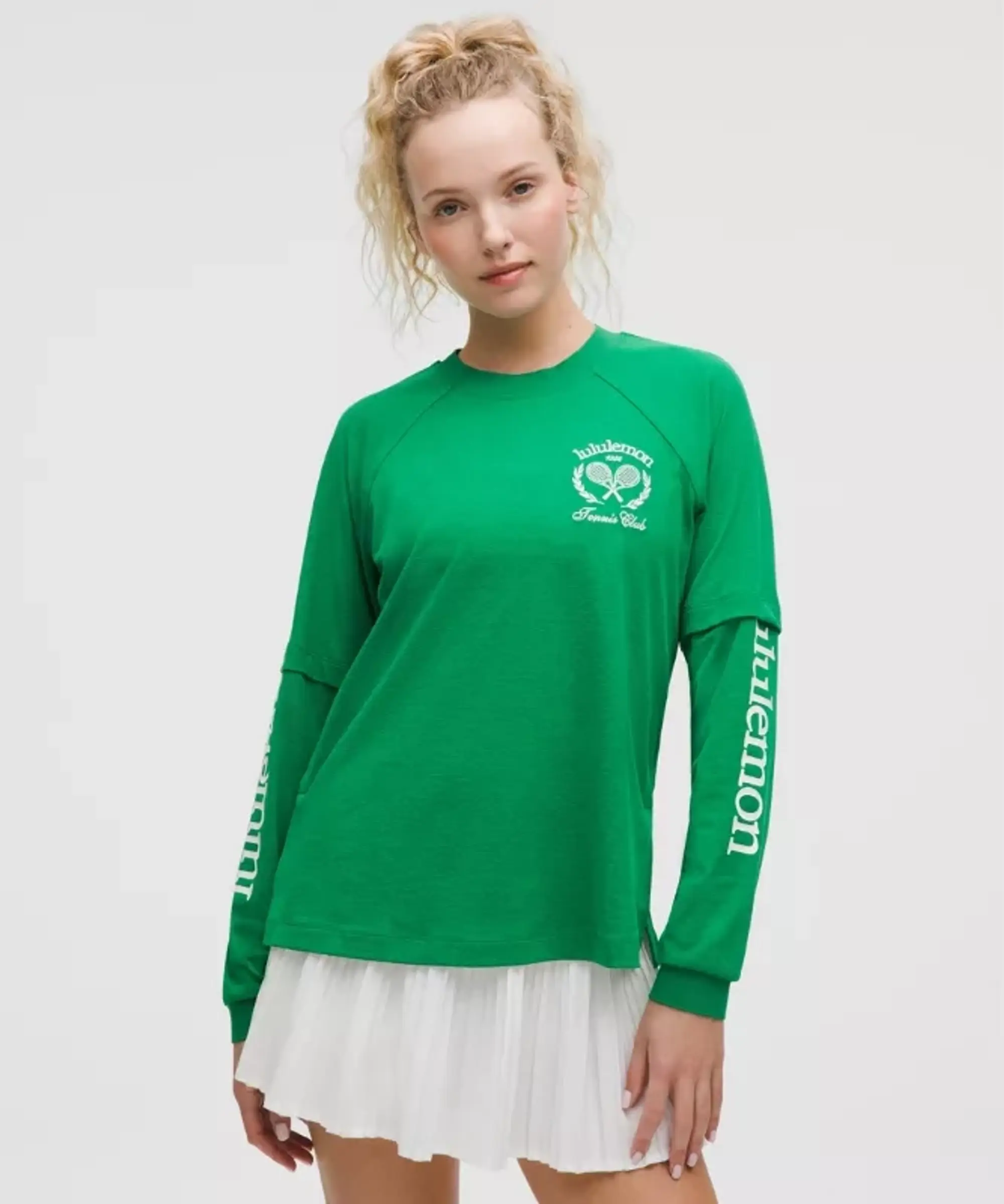 lululemon – Women's Layered Long-Sleeve T-Shirt Tennis Club – Color Green/White – Size 10