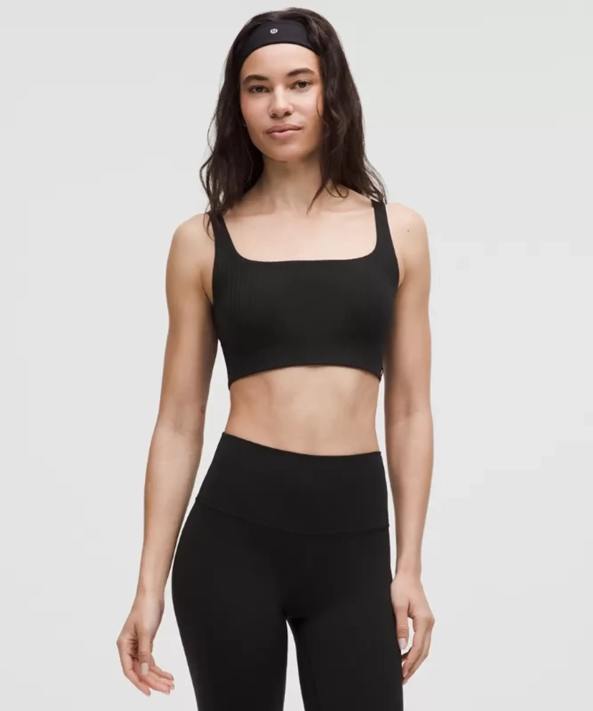 lululemon – Women's Bend This Ribbed Scoop and Square Sports Bra Light Support, A-C Cups – Color Black – Size L/XL