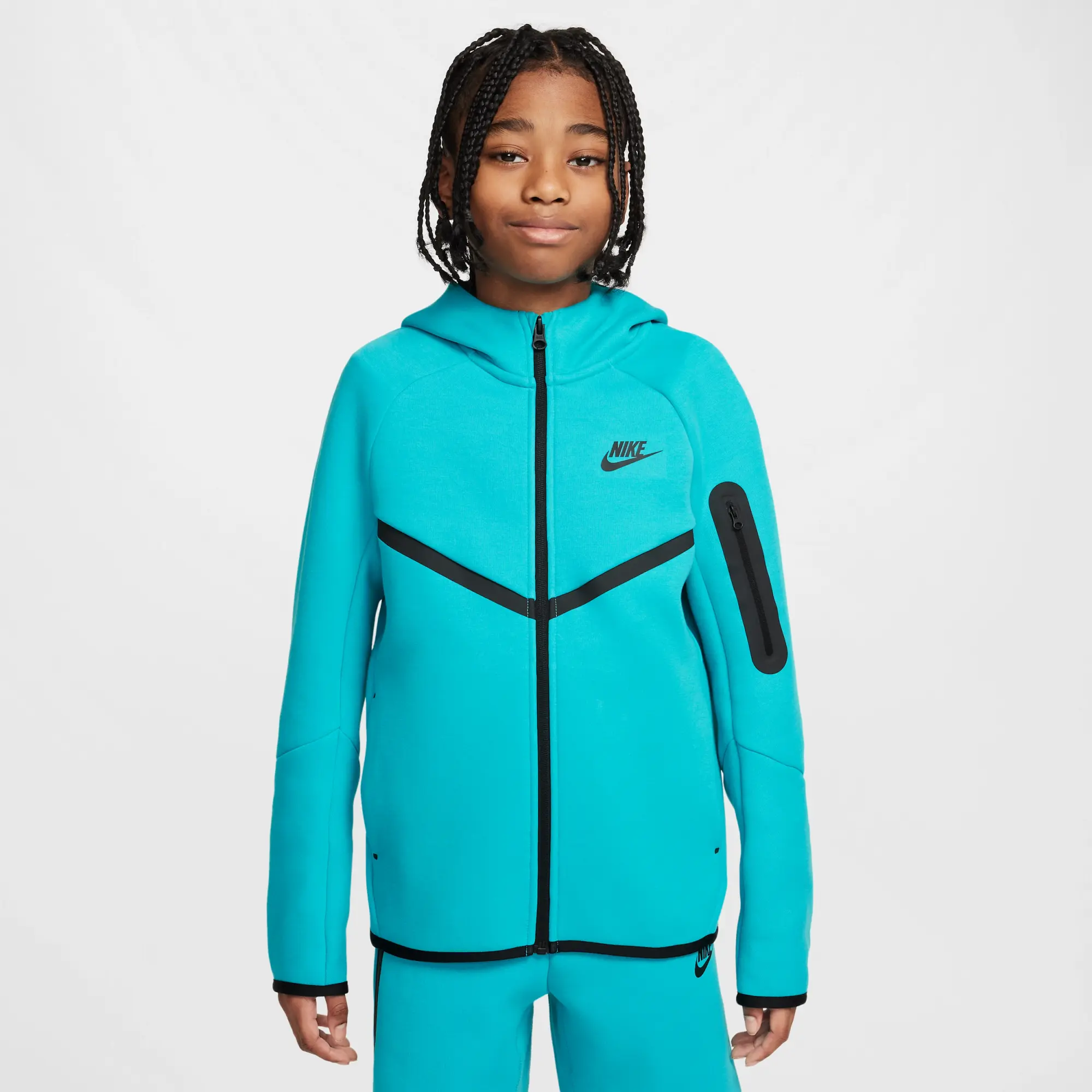 Nike Sportswear Tech Fleece Older Kids' Full-Zip Hoodie - Green - Cotton/Polyester