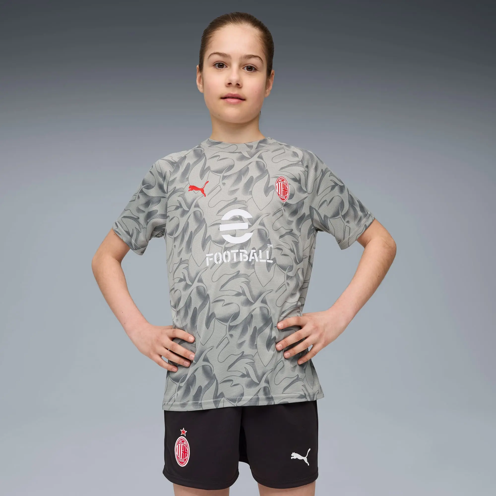 PUMA AC Milan Pre-Match Jersey Youth, Smokey Grey/White, size 11-12 Youth