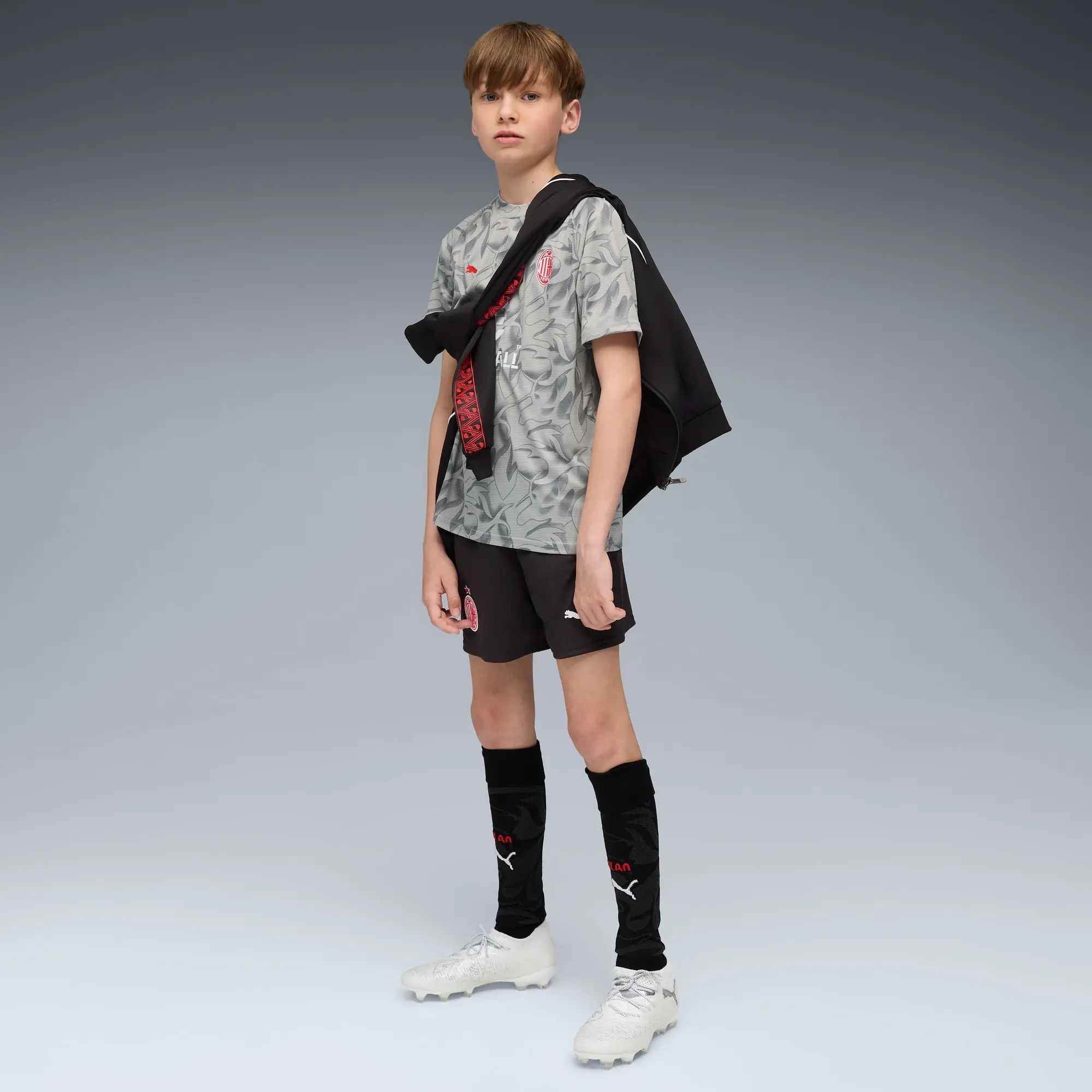 PUMA AC Milan Pre-Match Jersey Youth, Smokey Grey/White, size 11-12 Youth