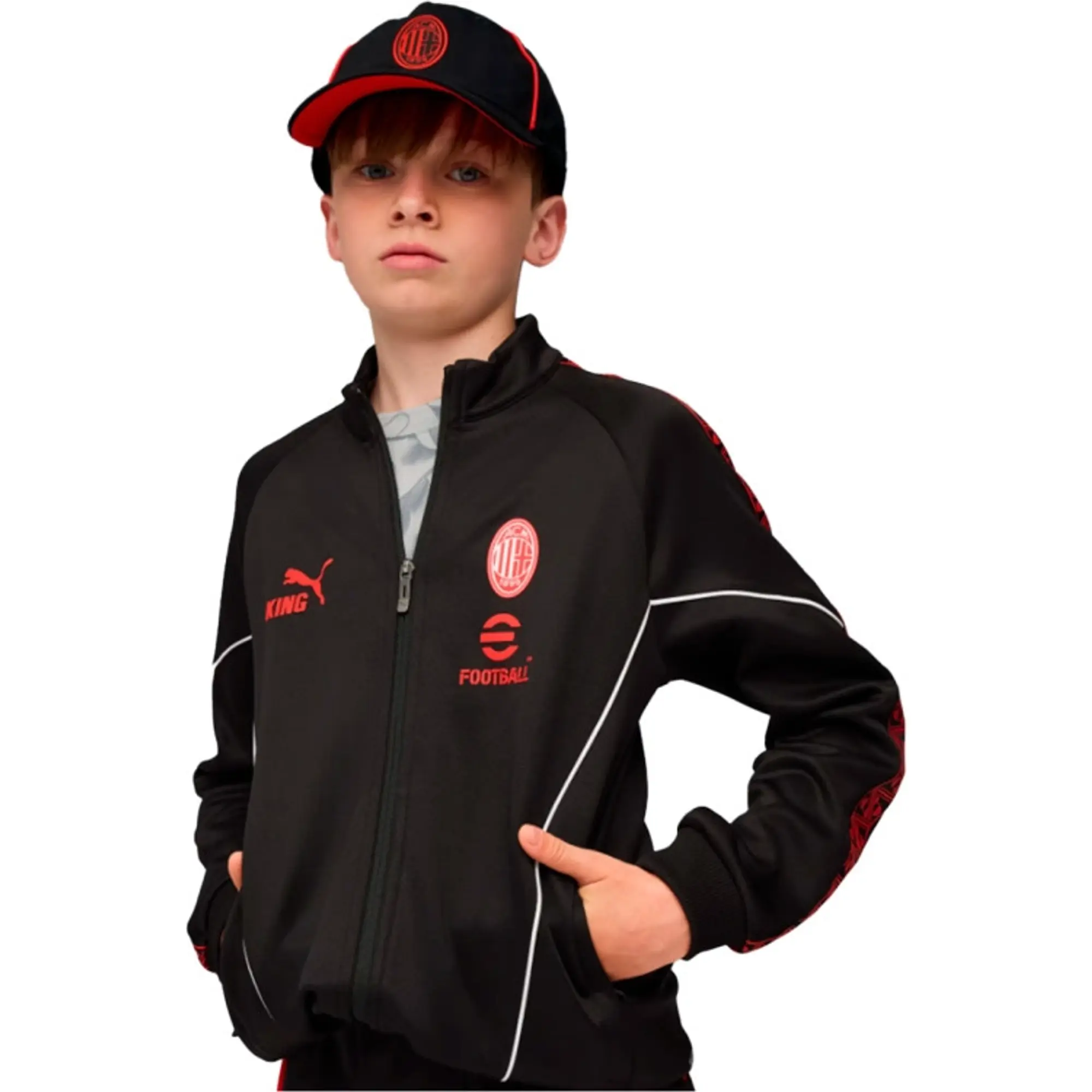 PUMA AC Milan King Anthem Jacket Youth, Black/For All Time Red, size 11-12 Youth