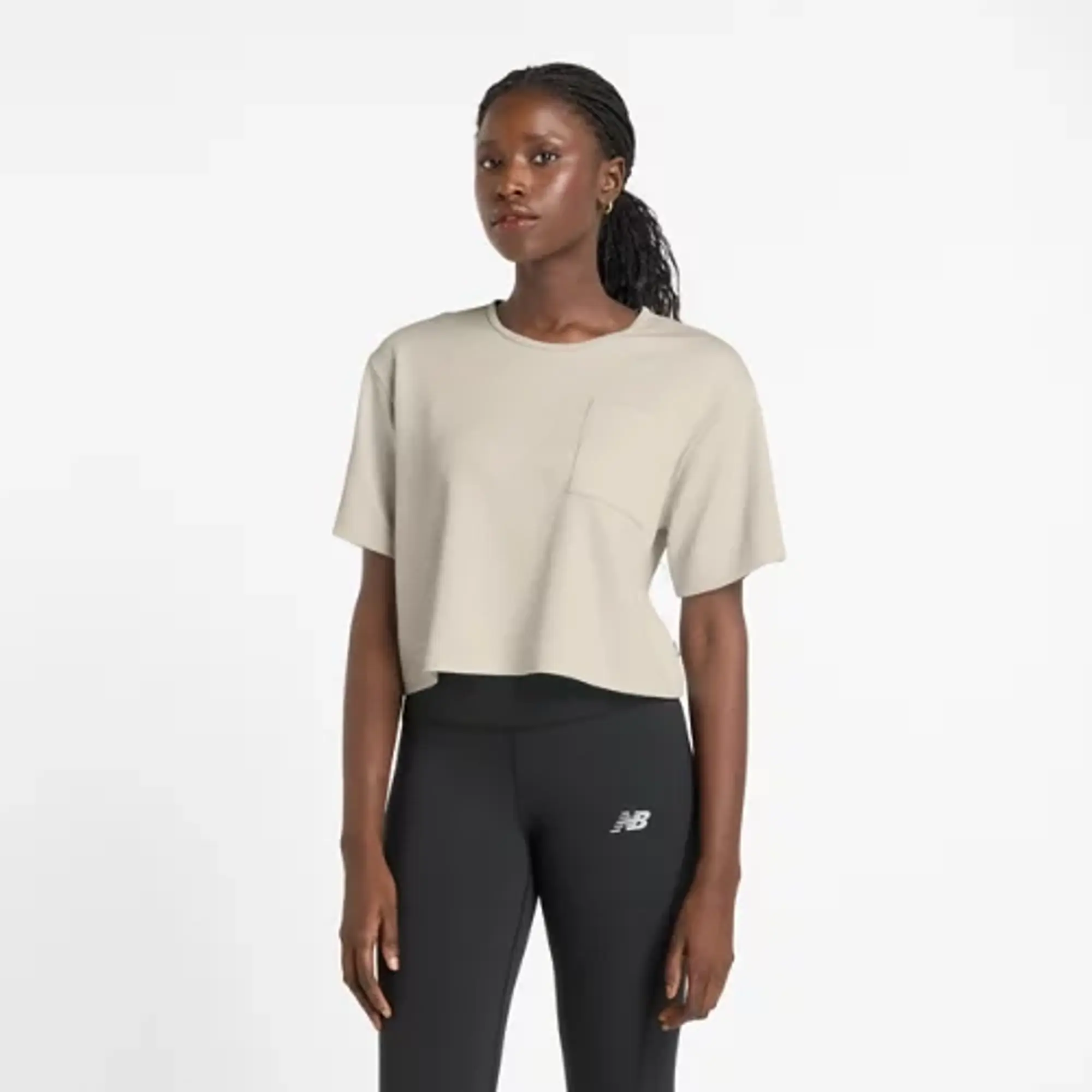 New Balance Women's Novelty Rib T-Shirt in Brown Cotton