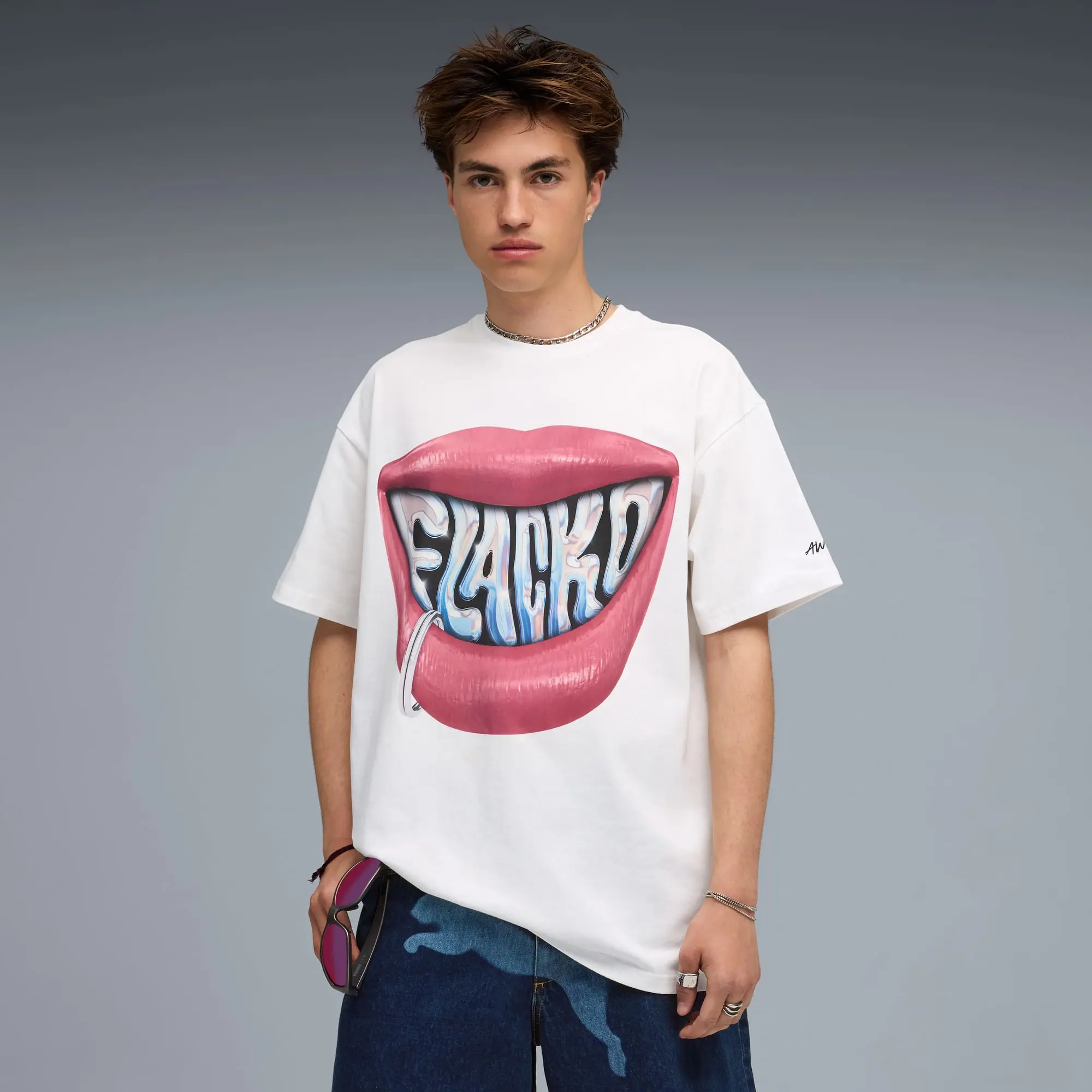 A$Ap Rocky x PUMA Flacko Smile T-Shirt Men, White, size Large