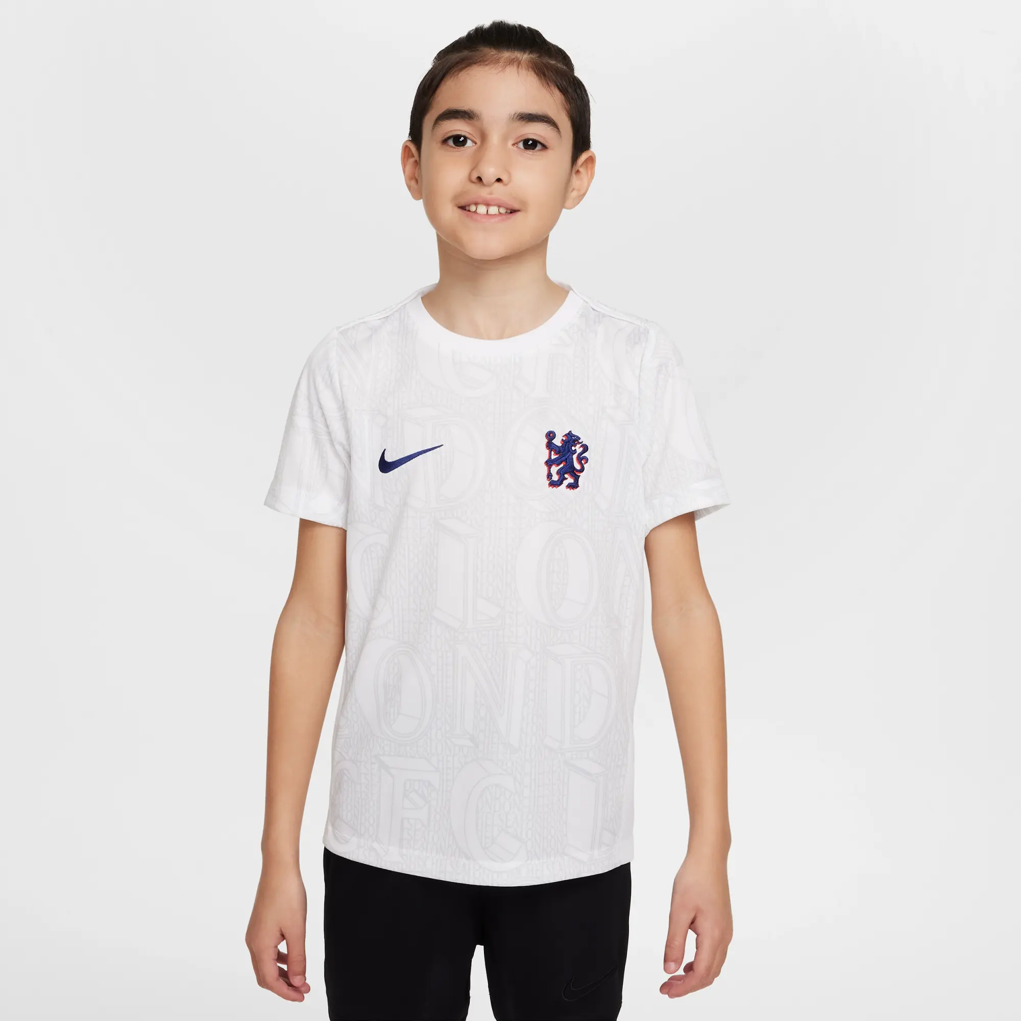 Chelsea F.C. Academy Pro Older Kids' Nike Dri-FIT Football Pre-Match Top - White - Polyester