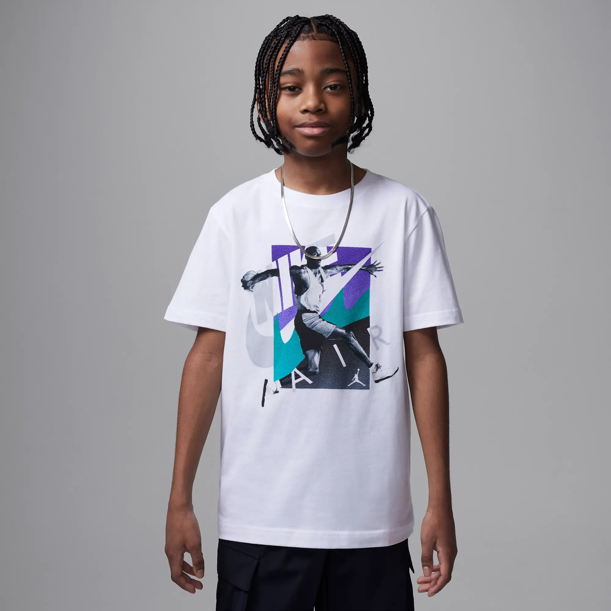 Nike Jordan Older Kids' Air Jordan 5 Grape Escape T-Shirt - White - Cotton