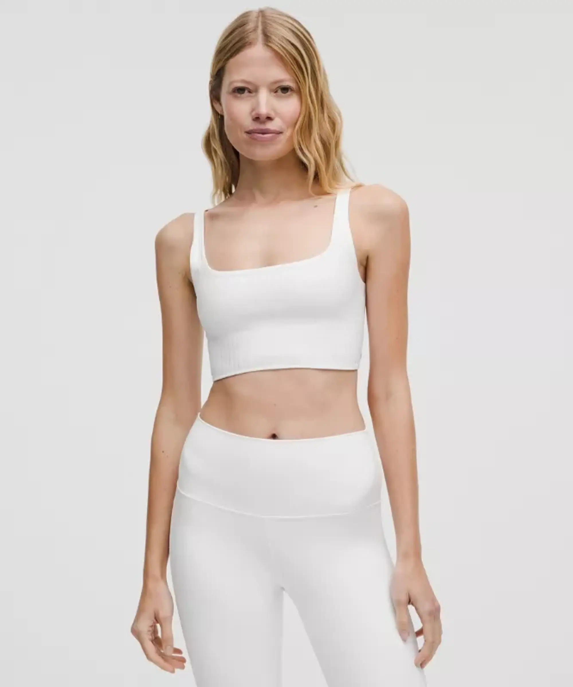 lululemon – Women's Bend This Ribbed Scoop and Square Sports Bra Light Support, A-C Cups – Color White – Size L/XL