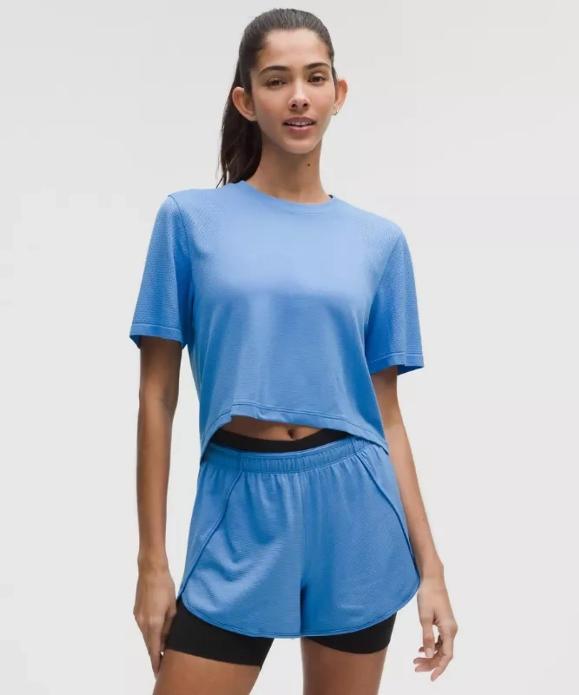 lululemon – Women's Swiftly High-Low Cropped Short-Sleeve Shirt – Color Blue – Size 10