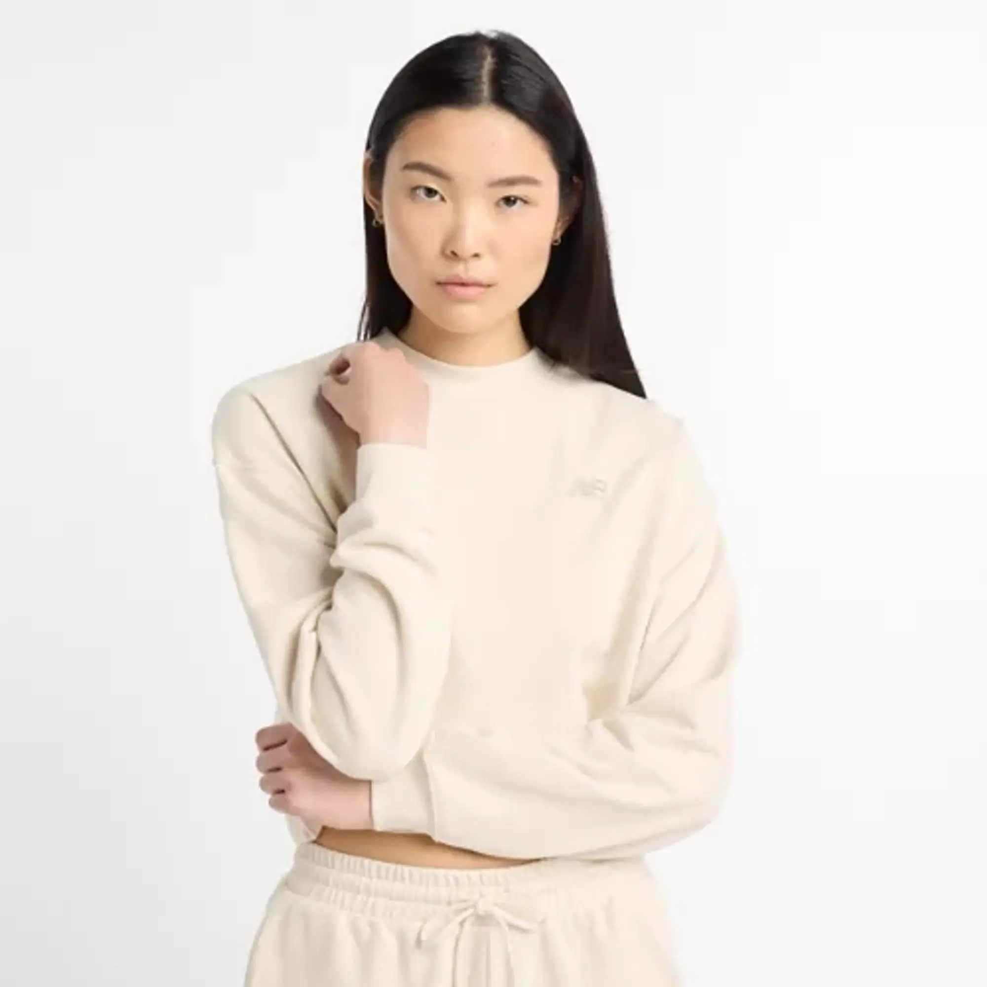 New Balance Women's Coastal Fleece Crew in Beige Cotton Fleece