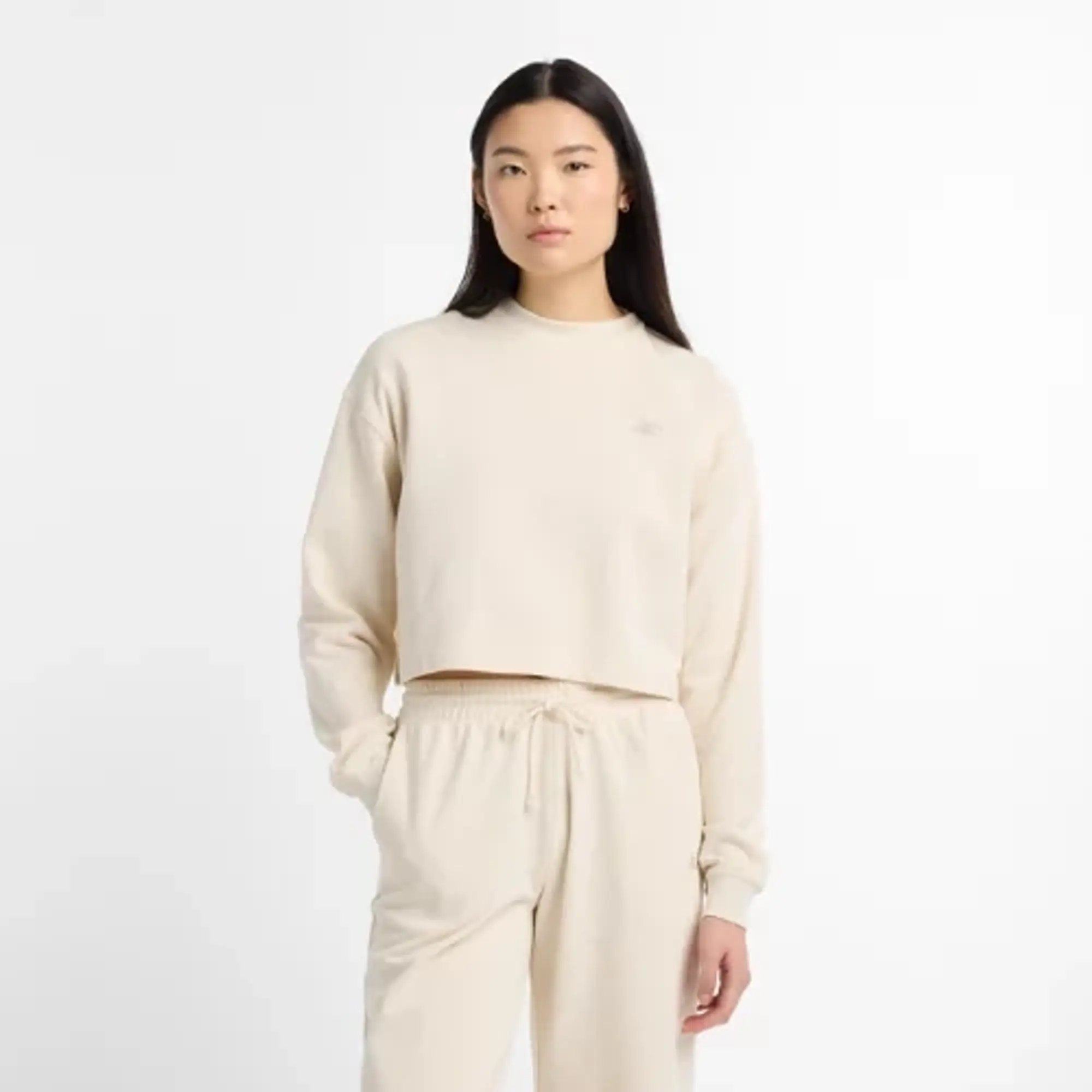 New Balance Women's Coastal Fleece Crew in Beige Cotton Fleece