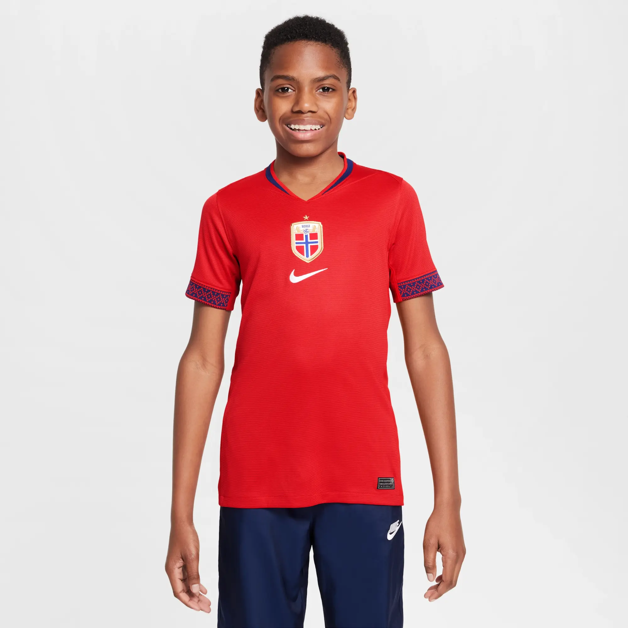 Norway 2025 Stadium Home (Women's Team) Big Kids' Nike Dri-FIT Soccer Replica Jersey - Red - Polyester