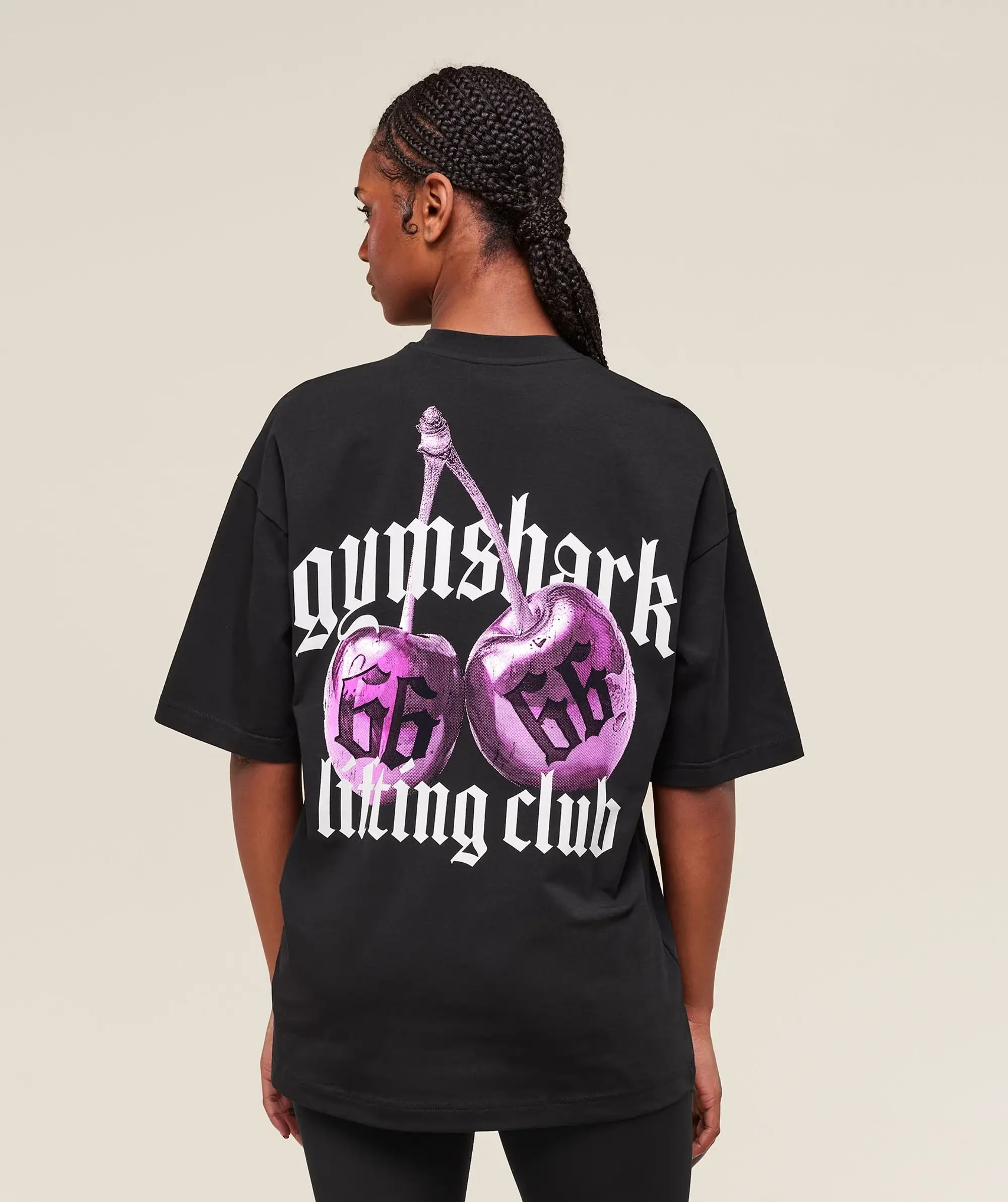  Cherry Graphic Oversized T-Shirt - Black