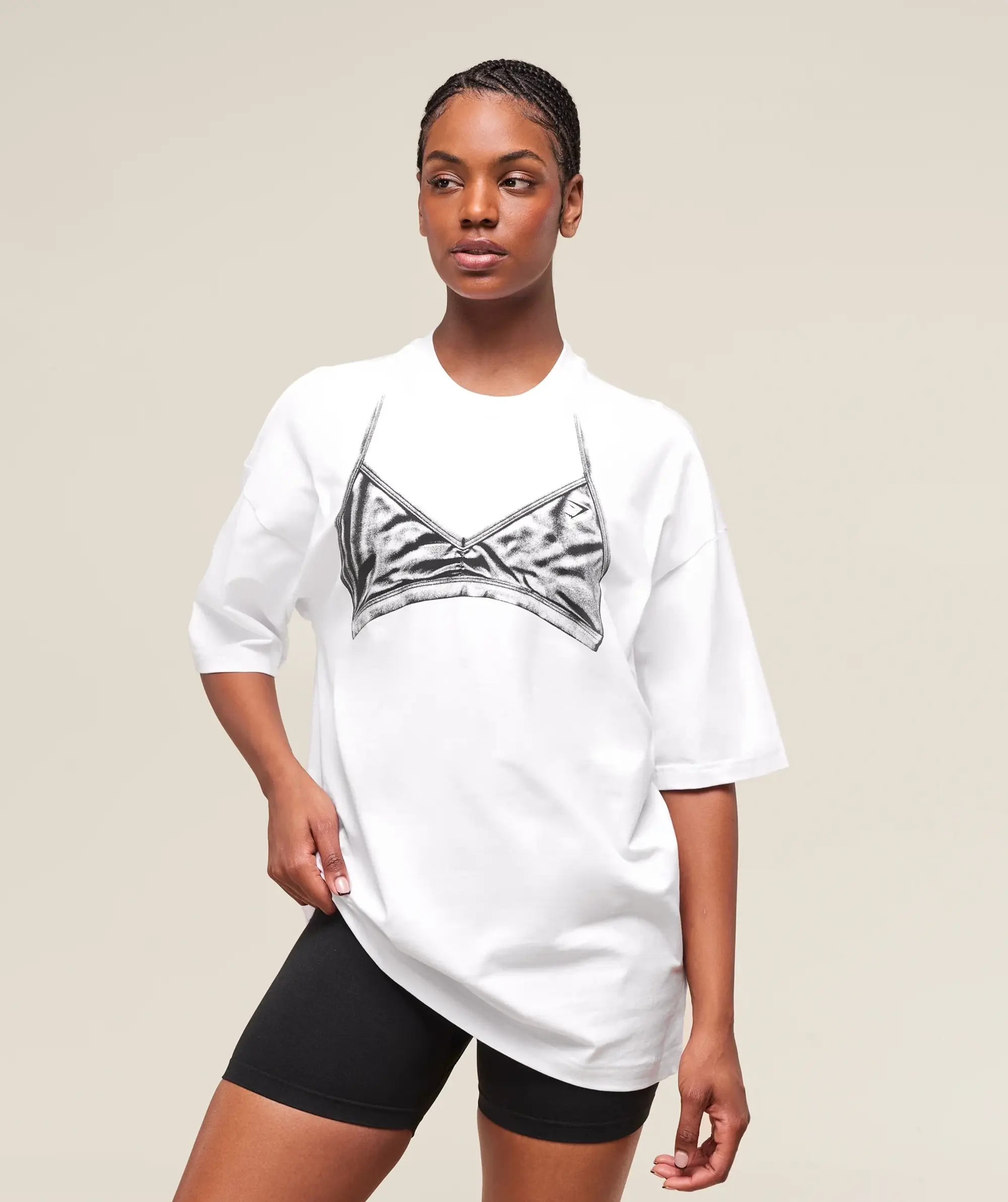  Minimal Bra Graphic Oversized T-Shirt - White