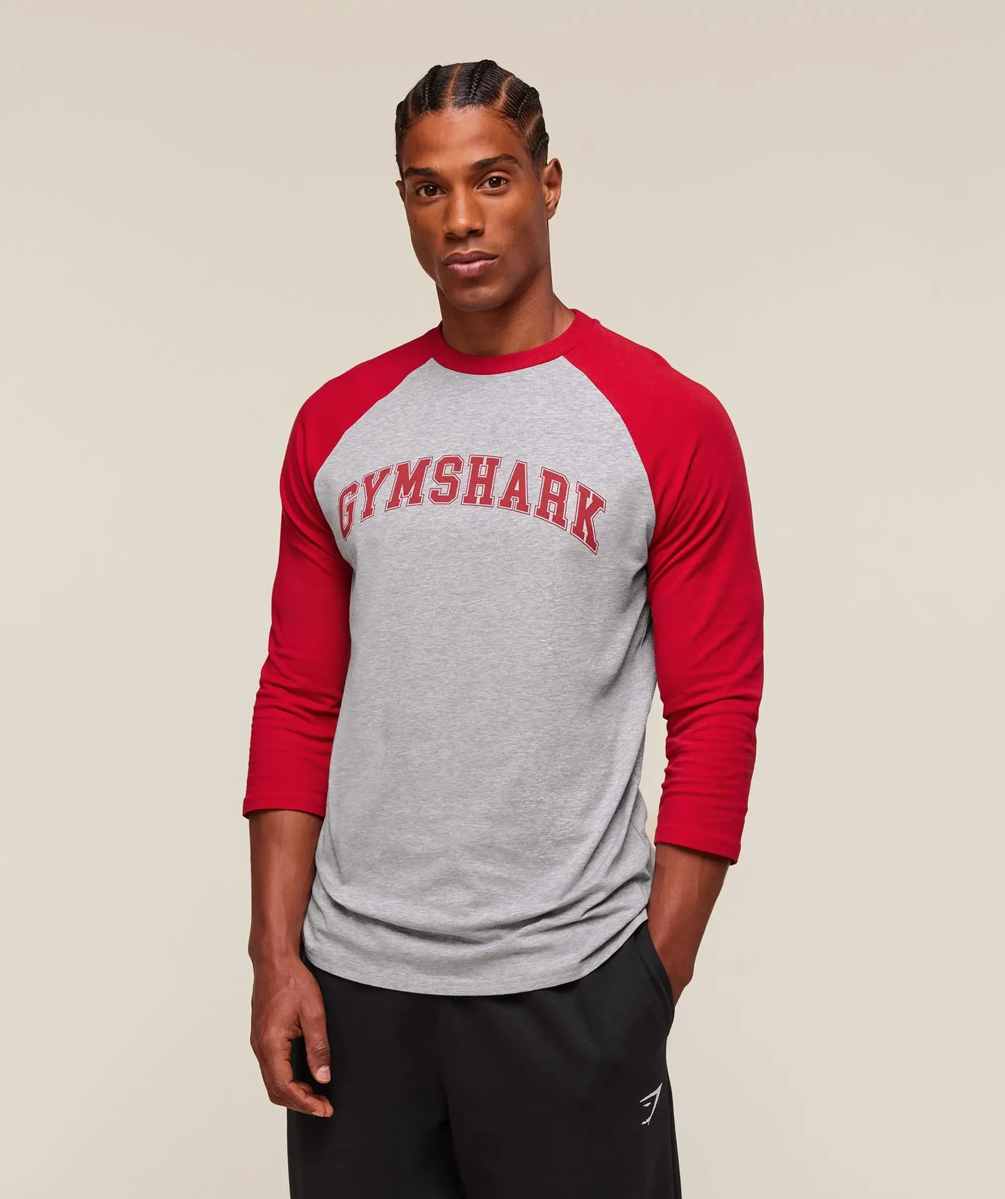  GSLC Raglan 3/4 Sleeve T-Shirt - Light Grey Core Marl/Conditioning Red