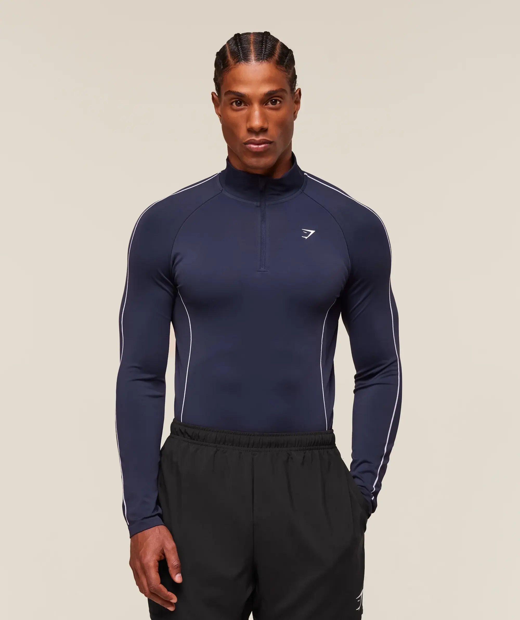  Clean Contour Seamless 1/4 Zip - Heavy Blue/White