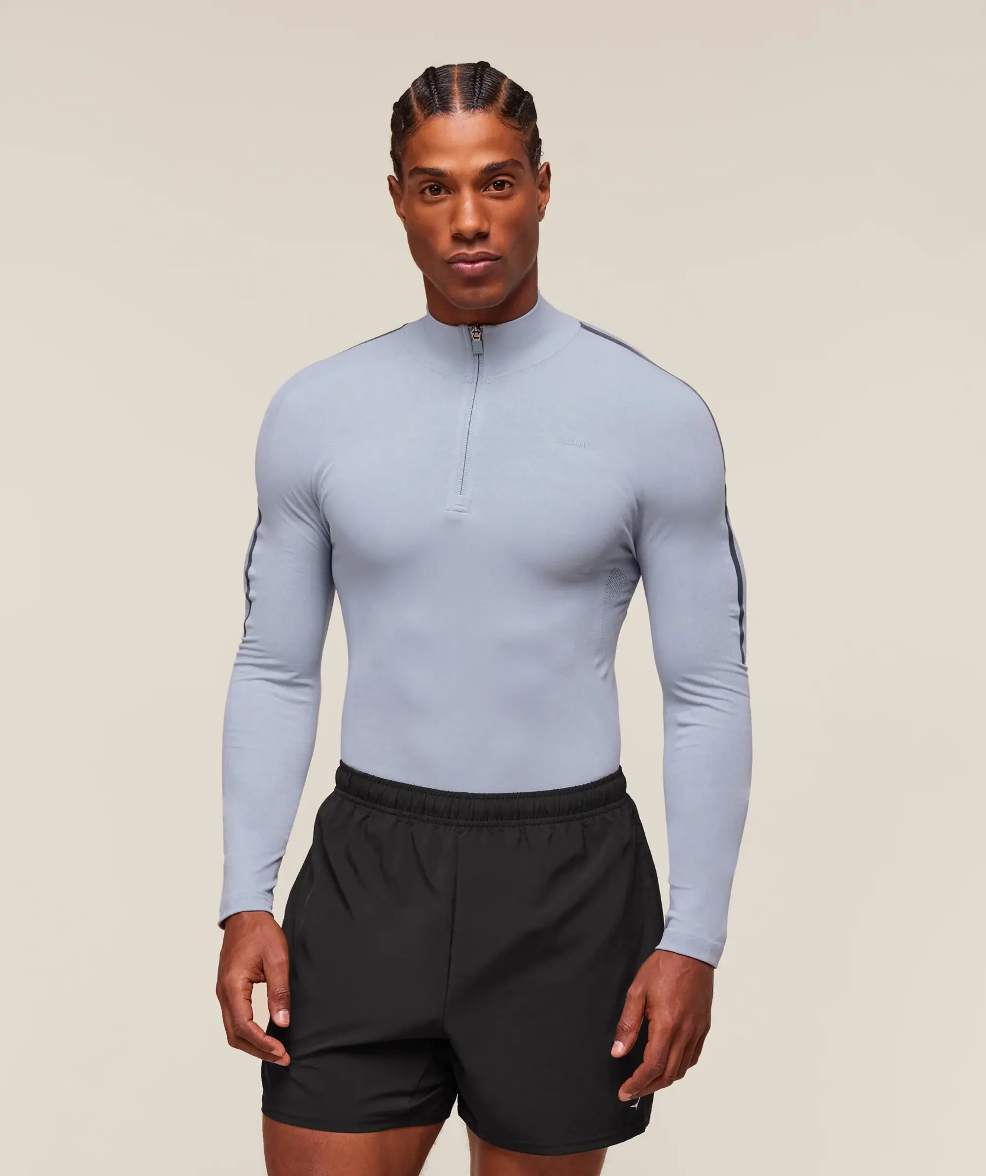  everywear Warp Knit 1/4 Zip - Pale Blue