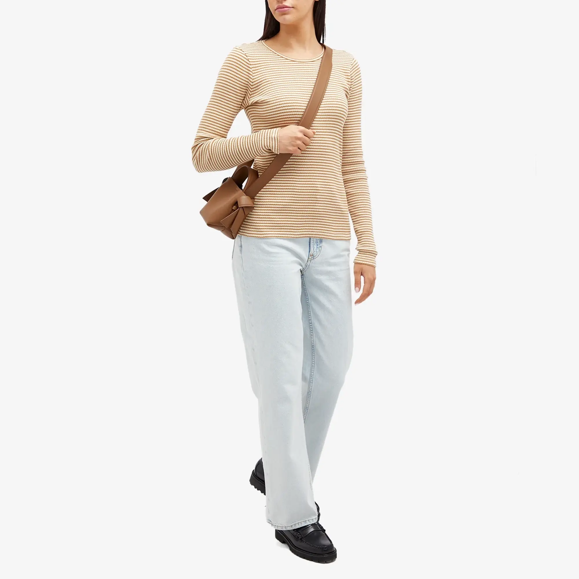 Nudie Striped Rib Top Brown/Off White