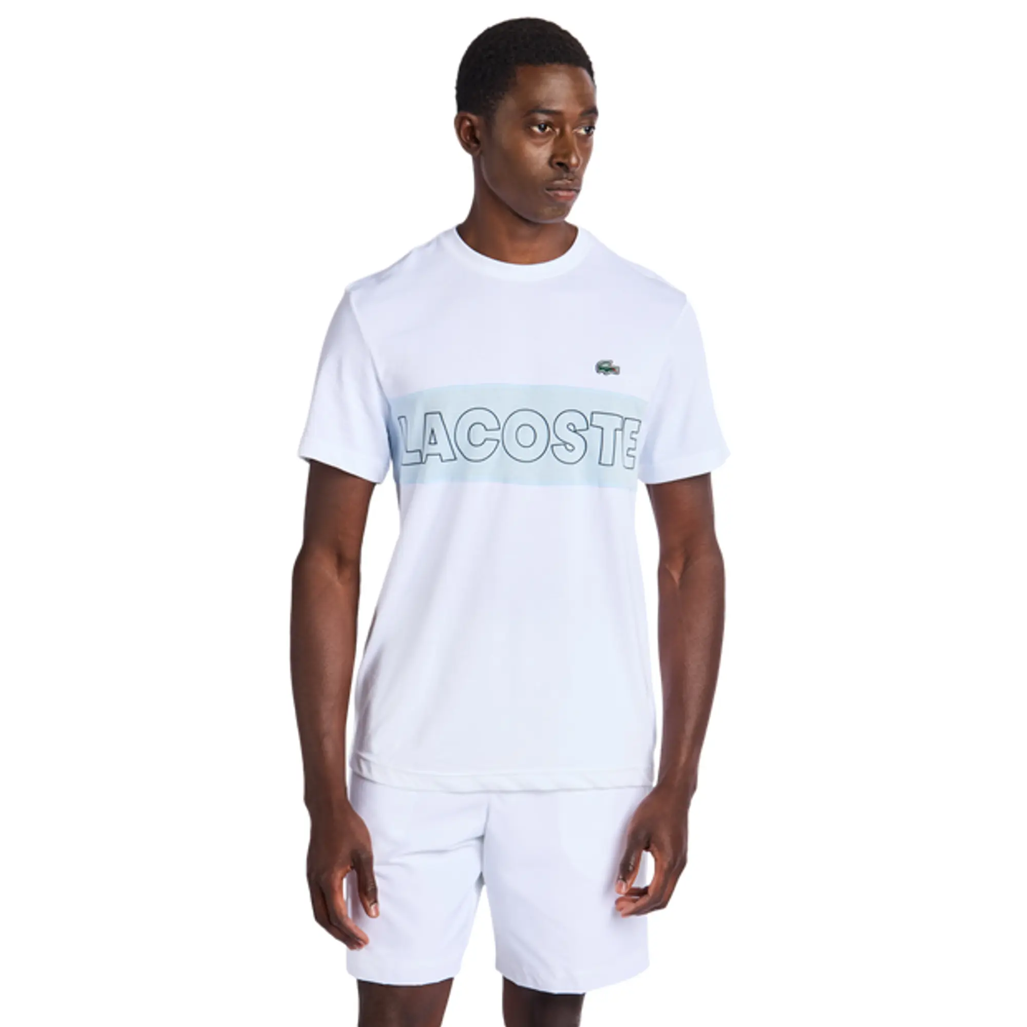 Lacoste Small Croc Logo Stripe Men T-Shirts - White