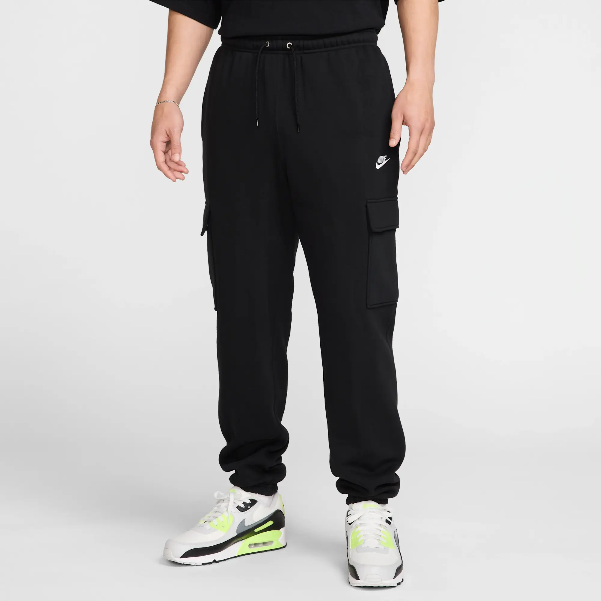 Nike Club Men's Fleece Cargo Trousers - Black - Cotton/Polyester