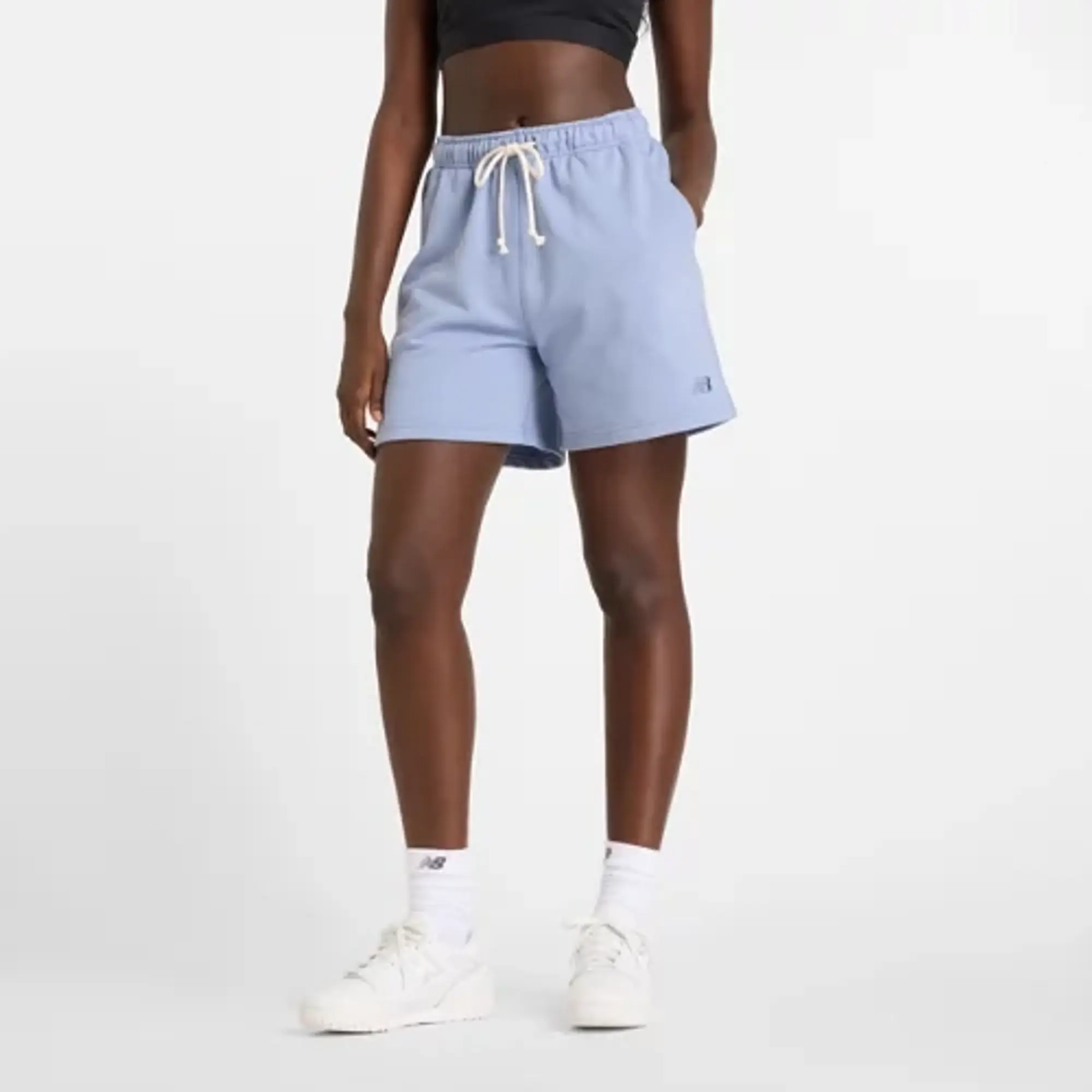 New Balance Women's Athletics French Terry Short in Blue Cotton Fleece