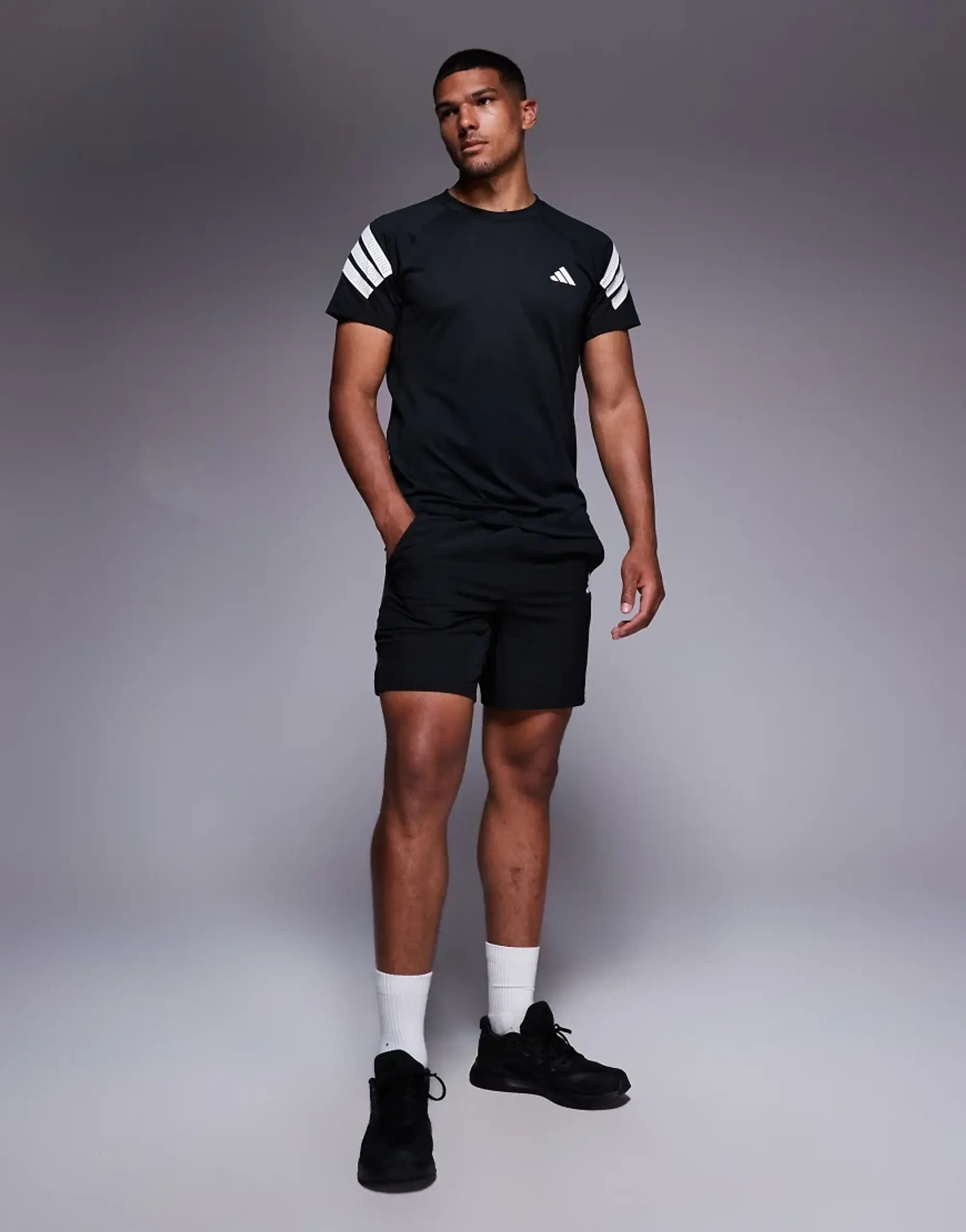 Adidas Training Gym+ 3 Stripe T-Shirt In Black