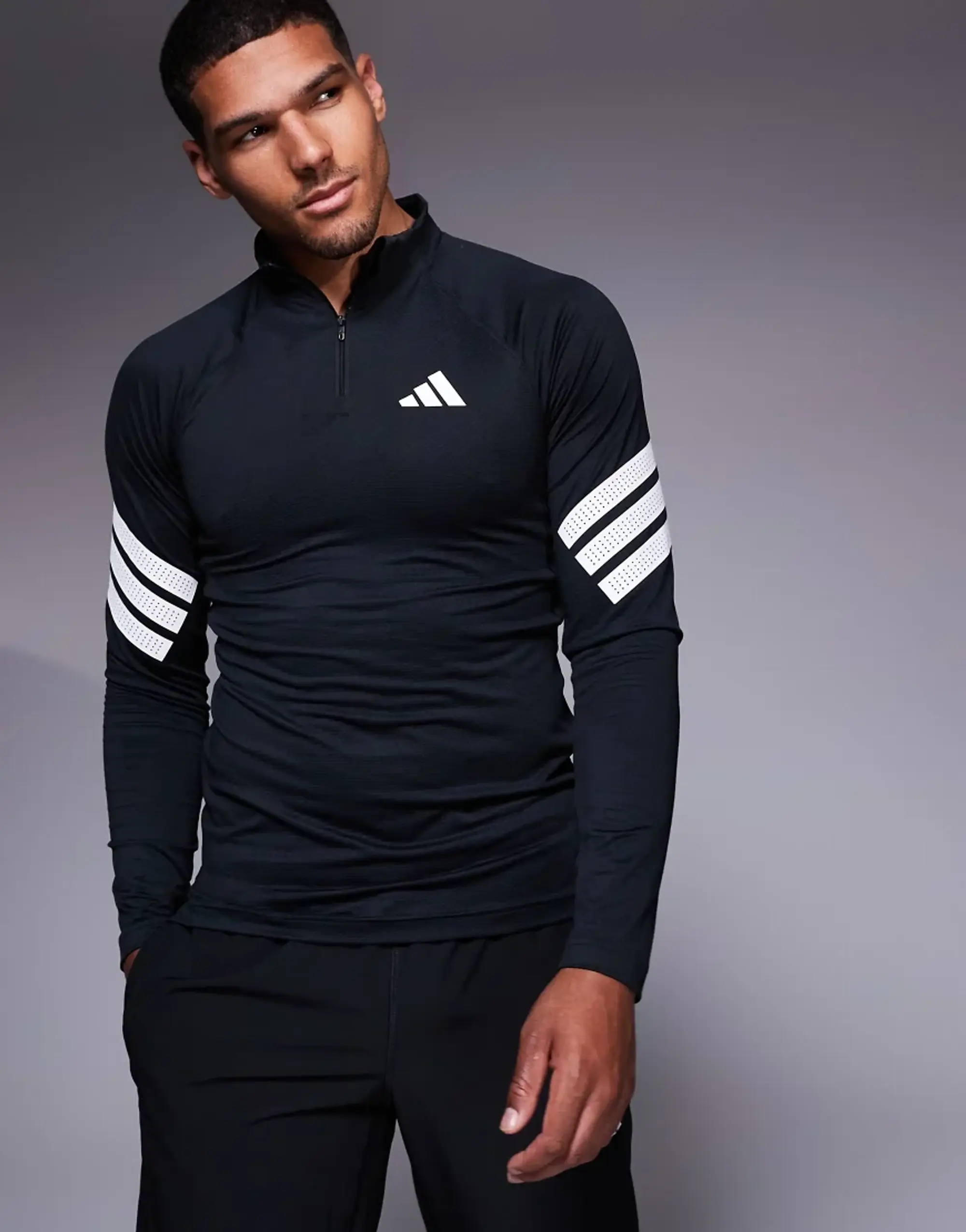 Adidas Icon 3 Stripes Half Zip Long Sleeve T-shirt