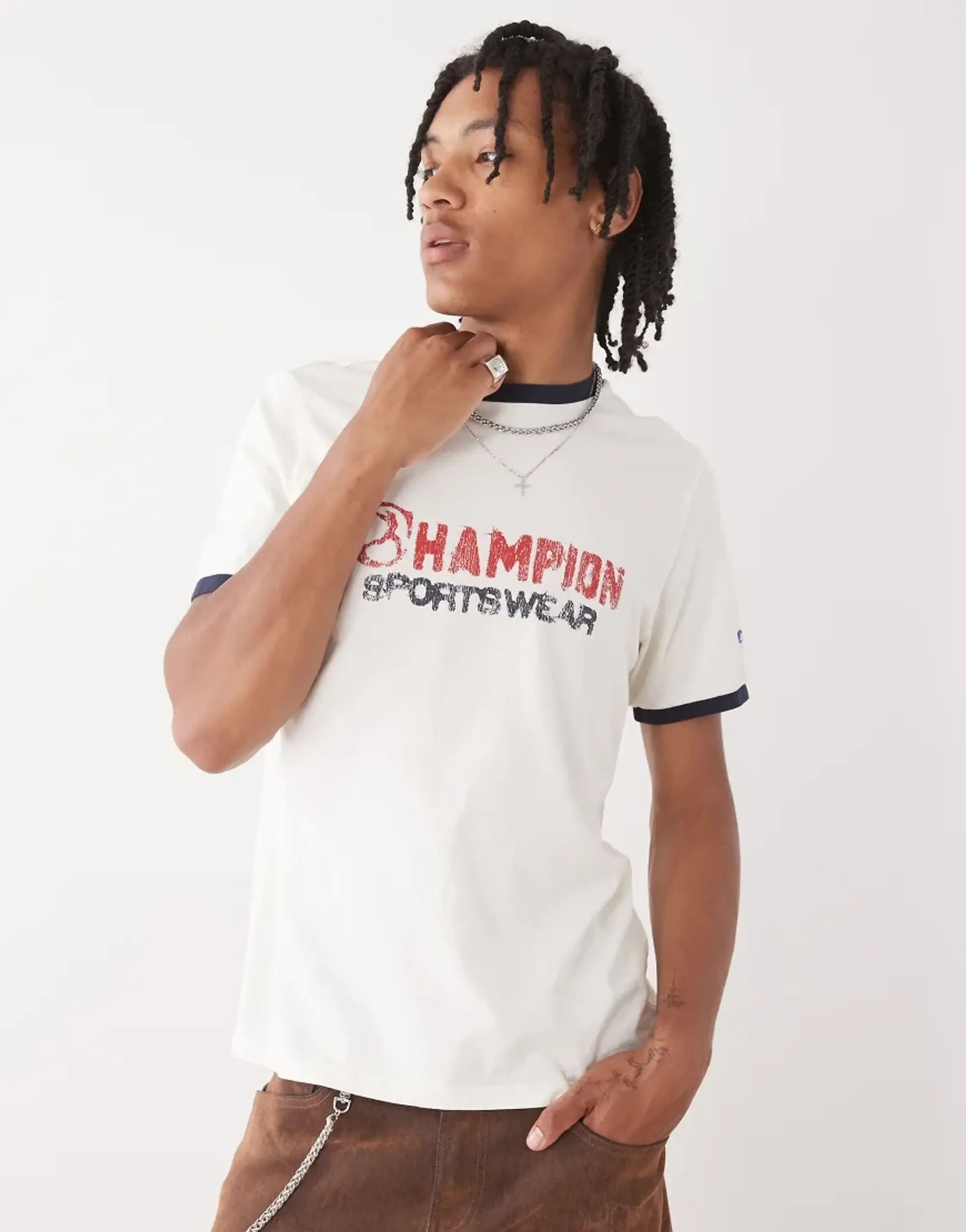 Champion Ringer T-Shirt In Beige And Black-Neutral