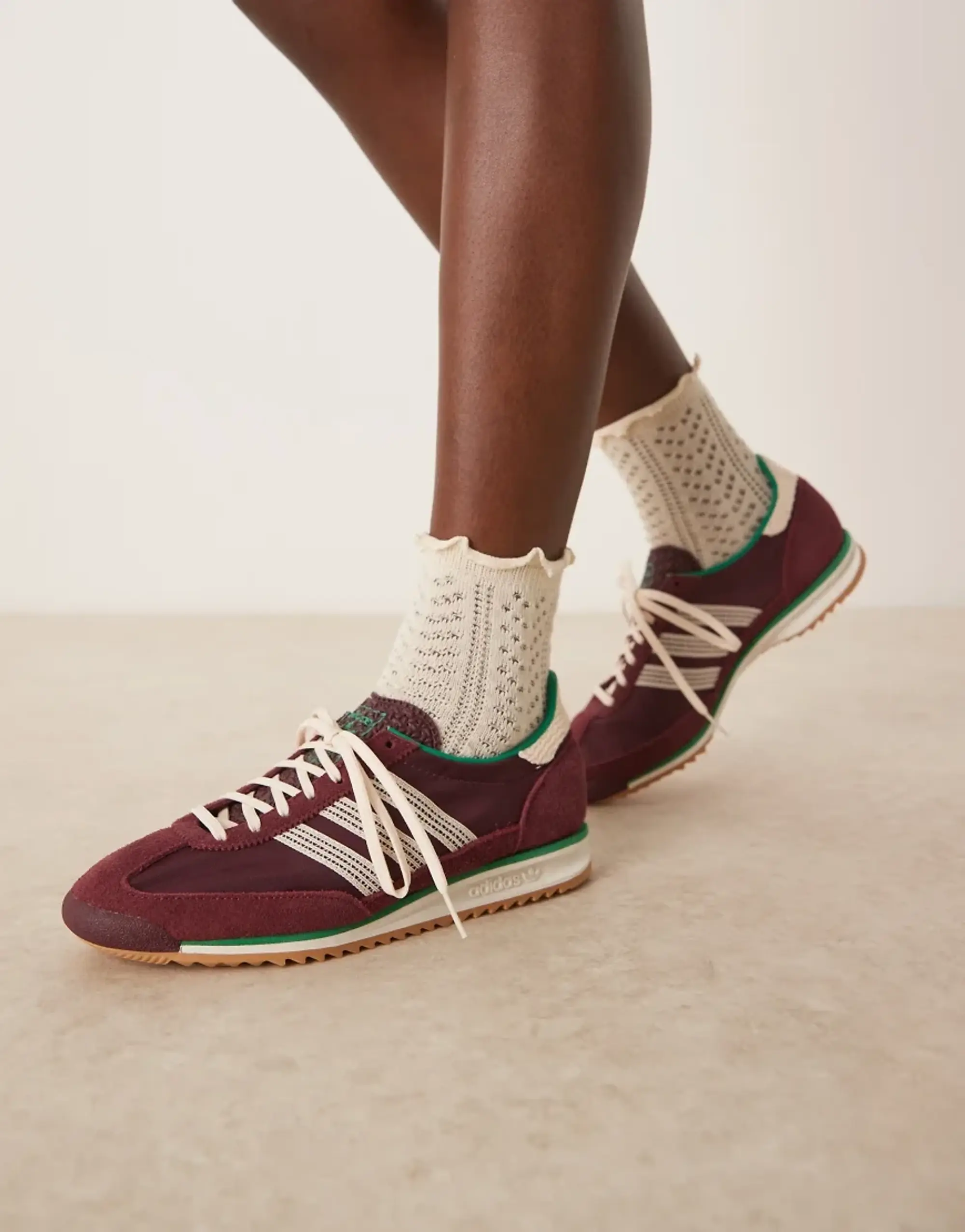 Adidas Originals Sl 72 Og Trainers With Crochet Detailing In Burgundy- Exclusive At Asos-Red