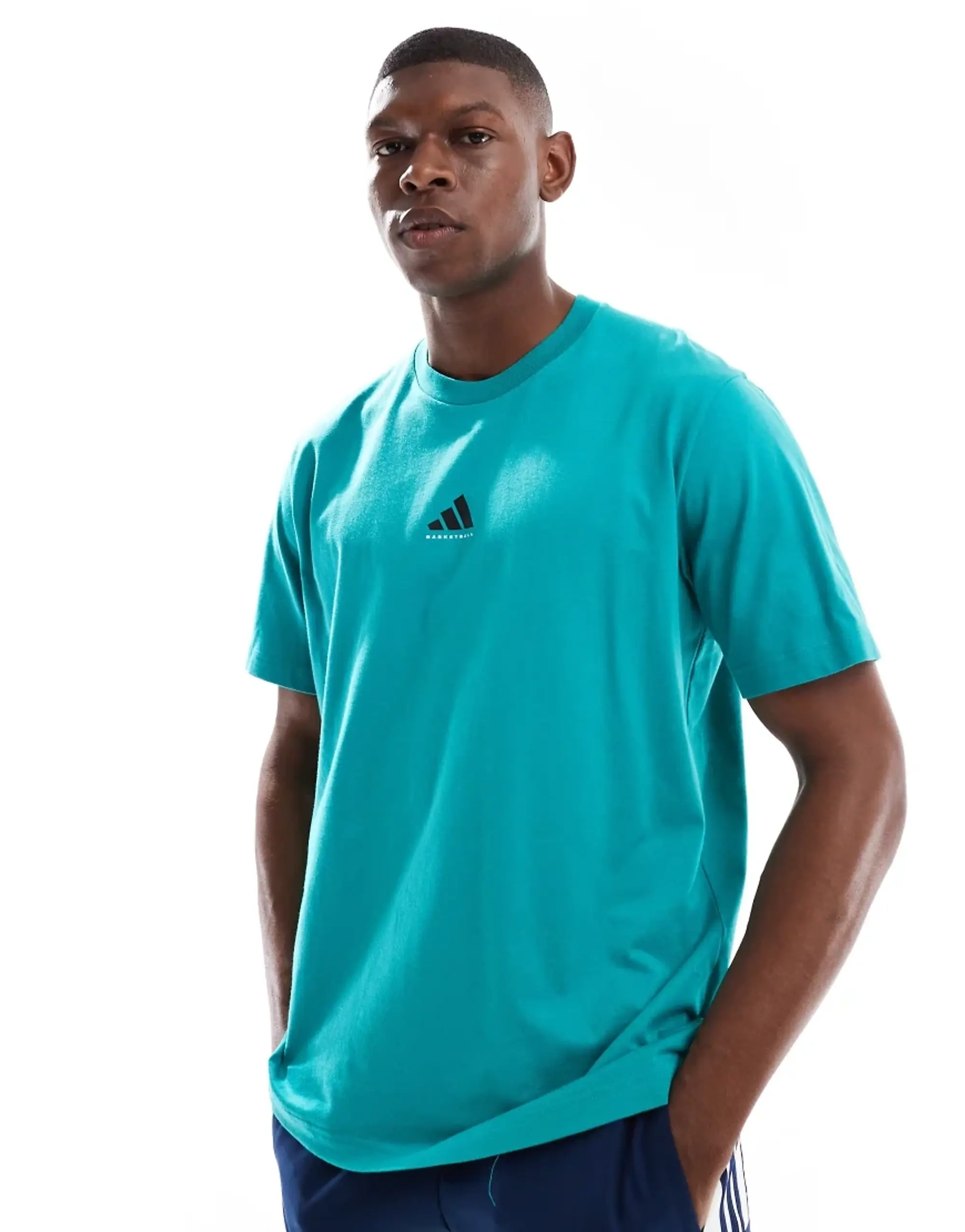Adidas Performance Adidas Basketball Graphic Tee In Pure Teal / Black-Blue