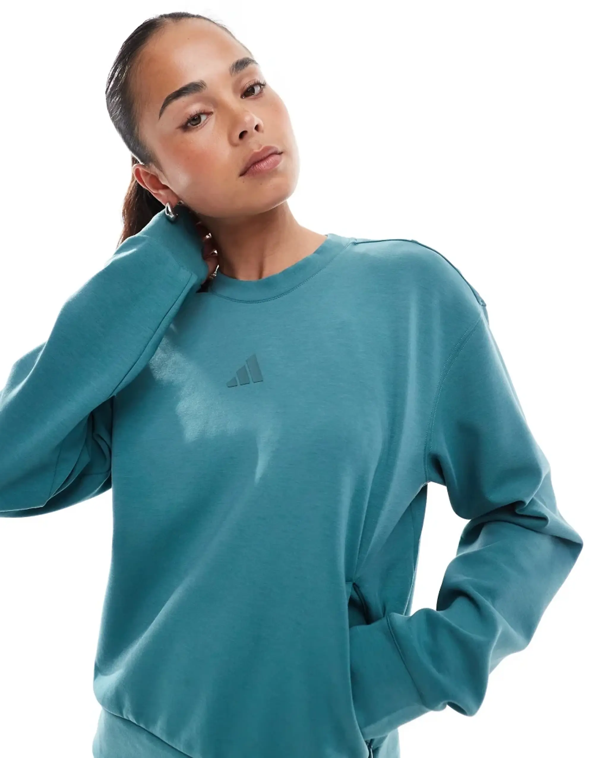 Adidas Performance Designed-For-Training Warm-Up Crewneck Sweatshirt In Preloved Teal-Blue